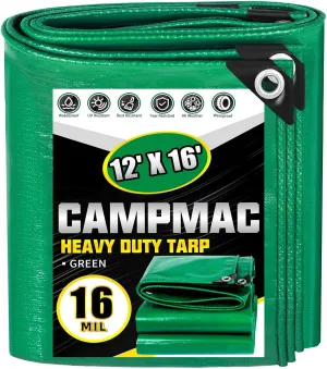 Super Heavy Duty Tarp 12 X 16 Ft, 16 Mil Large Waterproof Tarps, High Durability, UV Resistant, Tear Resistant with Grommets Every 20 Inches for Outdoor (Green)
