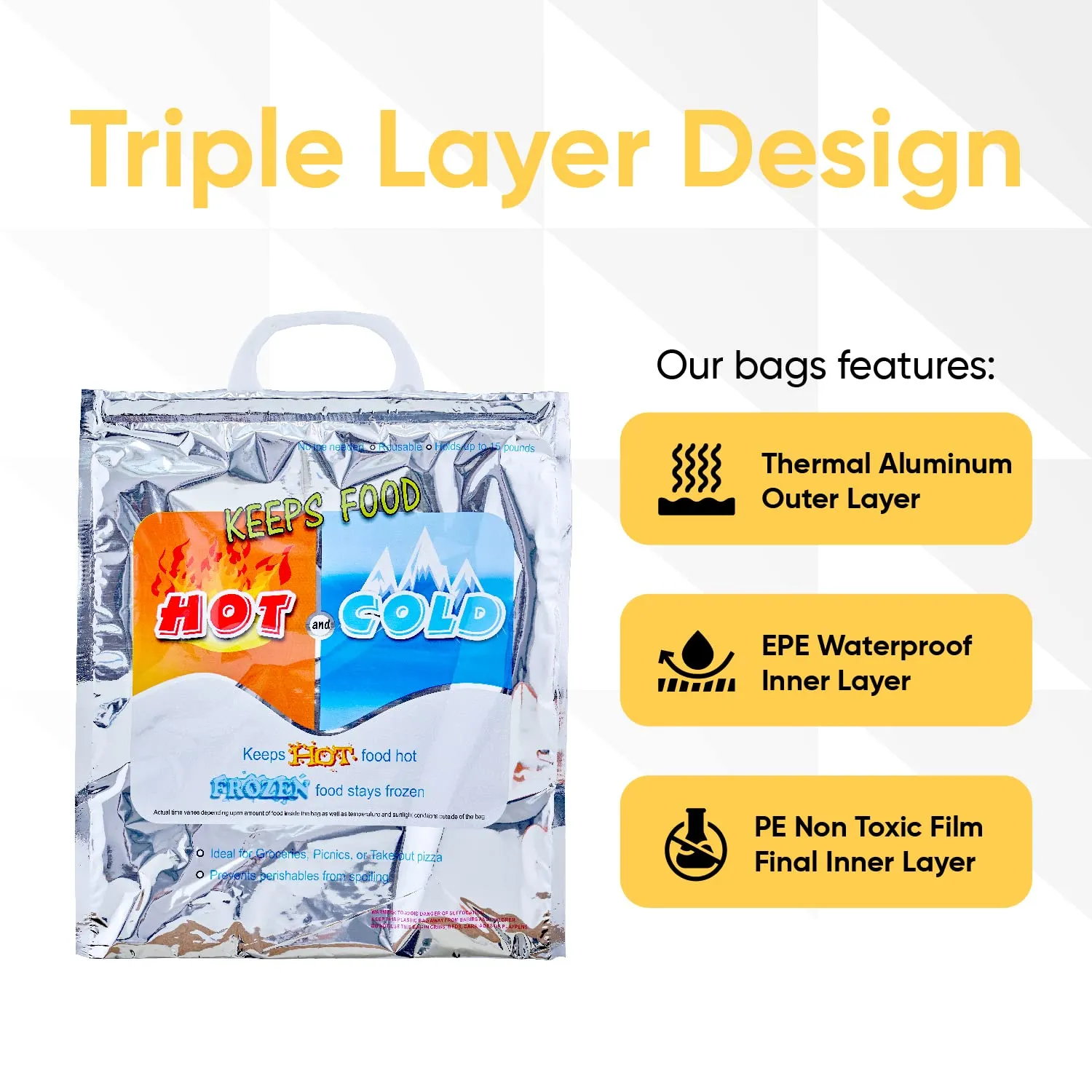 Superio Reusable Insulated Bags for Food Delivery, Grocery Shopping, Lunch, Picnics & More - Hot & Cold Food Storage - 4 Pack (13.5"x17.5")