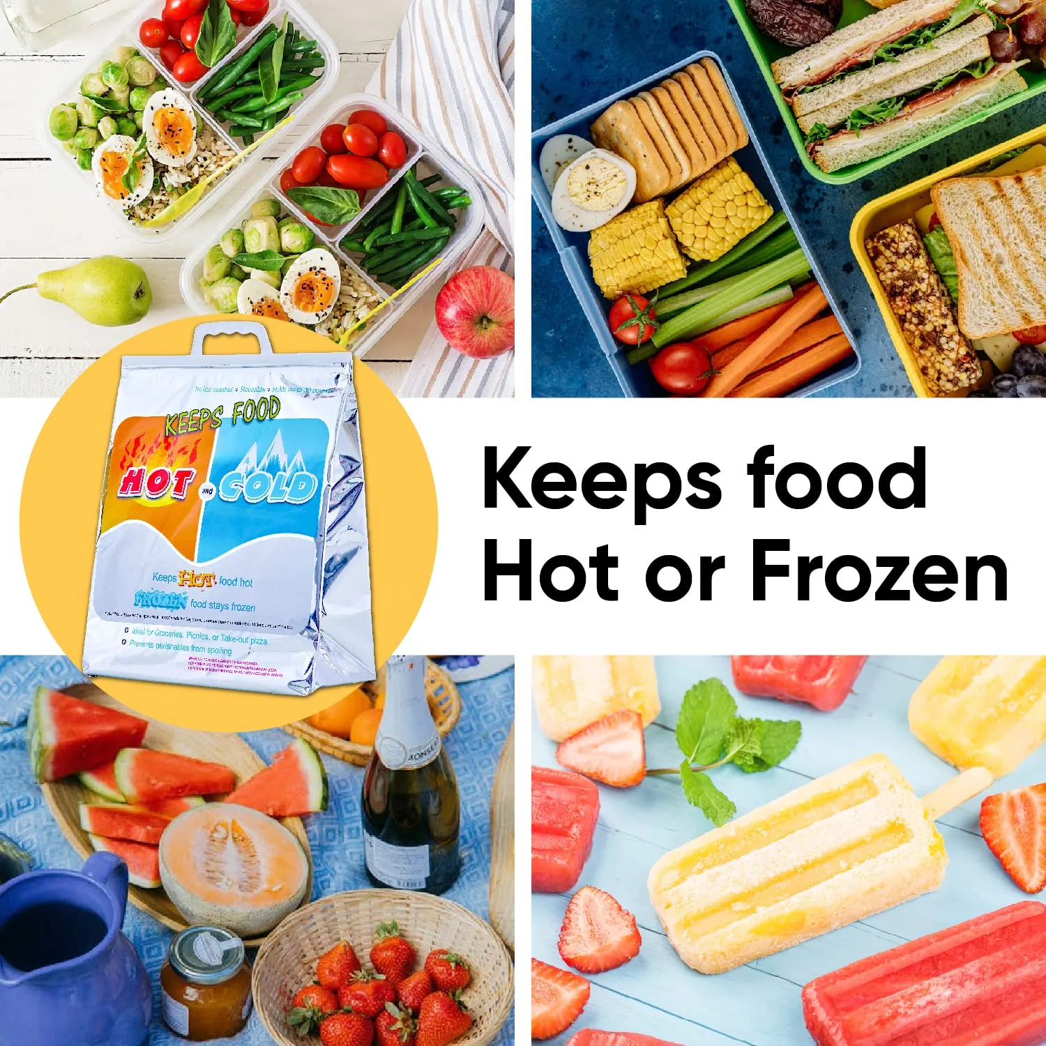 Superio Reusable Insulated Bags for Food Delivery, Grocery Shopping, Lunch, Picnics & More - Hot & Cold Food Storage - 4 Pack (13.5"x17.5")