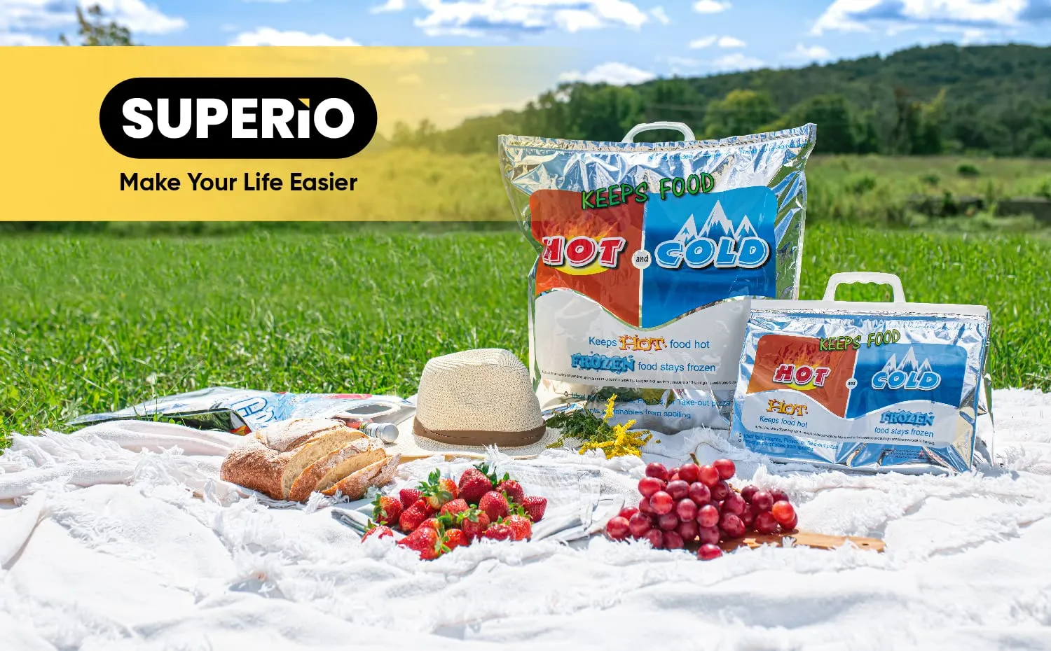 Superio Reusable Insulated Bags for Food Delivery, Grocery Shopping, Lunch, Picnics & More - Hot & Cold Food Storage - 4 Pack (13.5"x17.5")