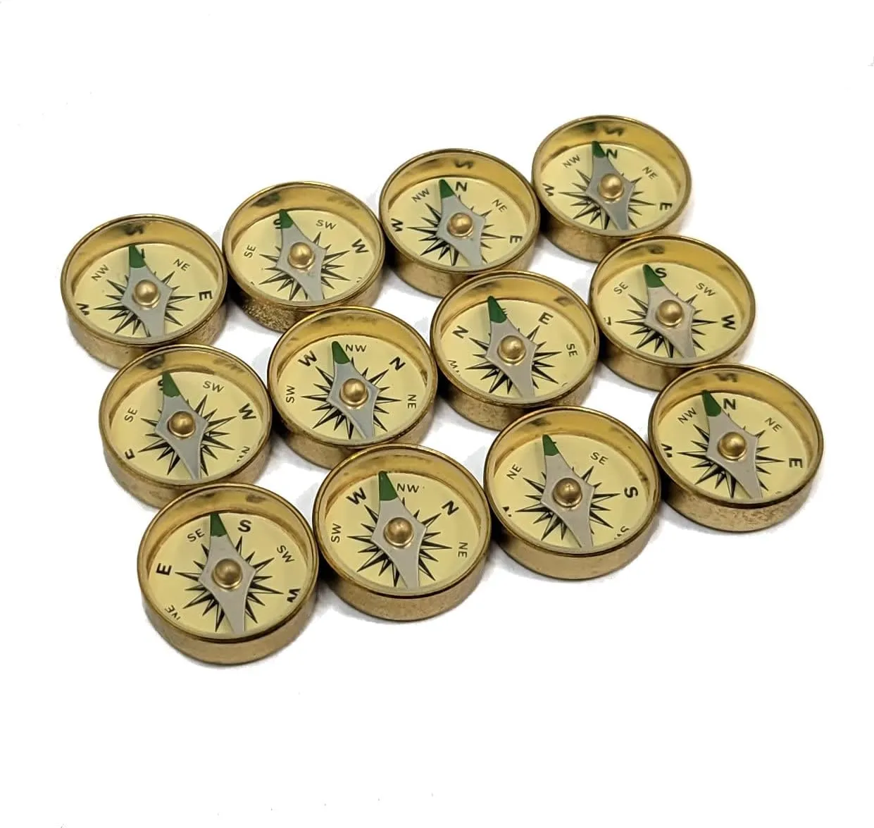 Survival Button Compass | Small, Inexpensive, Air-damped Brass Compasses | Great for Survival Kits, School Teaching Projects, Jewelry Making, Camping, and Hiking