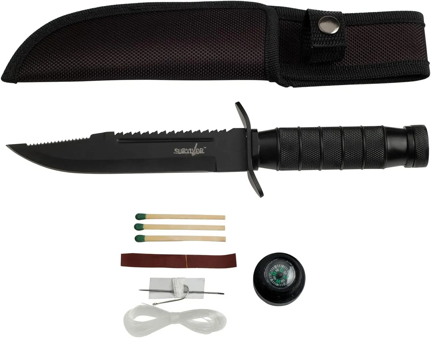 Survivor HK-695 Series Fixed Blade Knife,Reverse Serrated Blade,Metal Handle, 9-1/2-Inch Overall