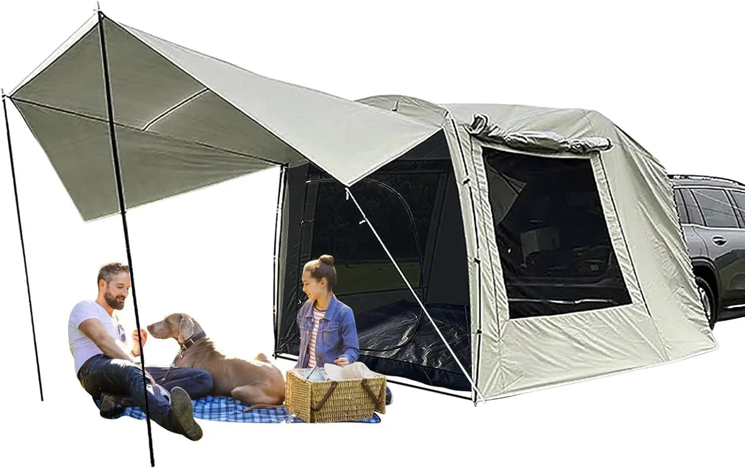 SUV Tent Attachment for Camping, SUV Car Camping Tent, Oxford SUV Tent Attachment, Foldable UV-Proof Car Rear Extension Tent Car Camping Road Trip Tent for Outdoor