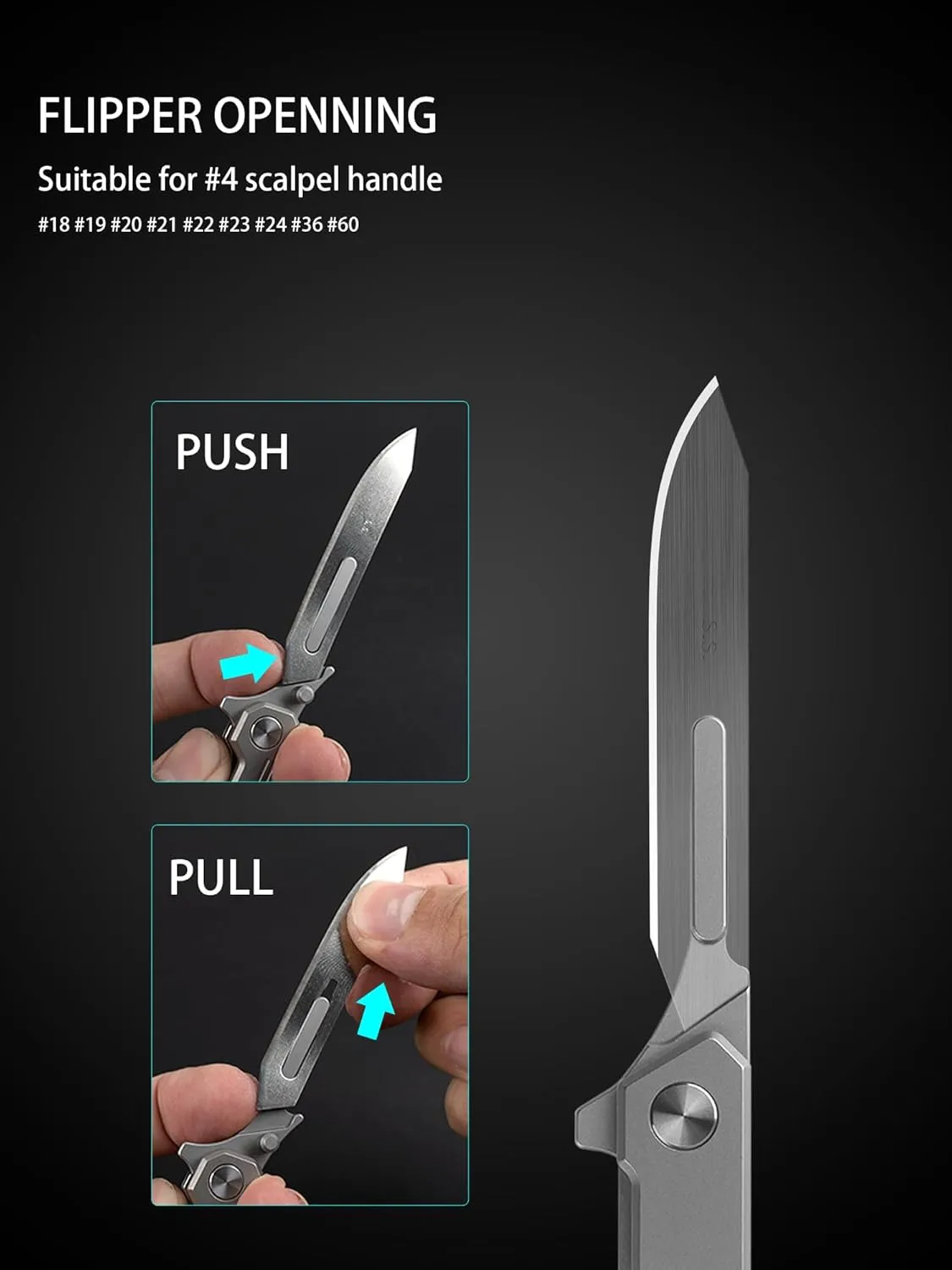T029 Folding Scalpel Knife, Slim Titanium alloy handle, 60 Stainless Steel Blade Pocket Knife 1.23oz