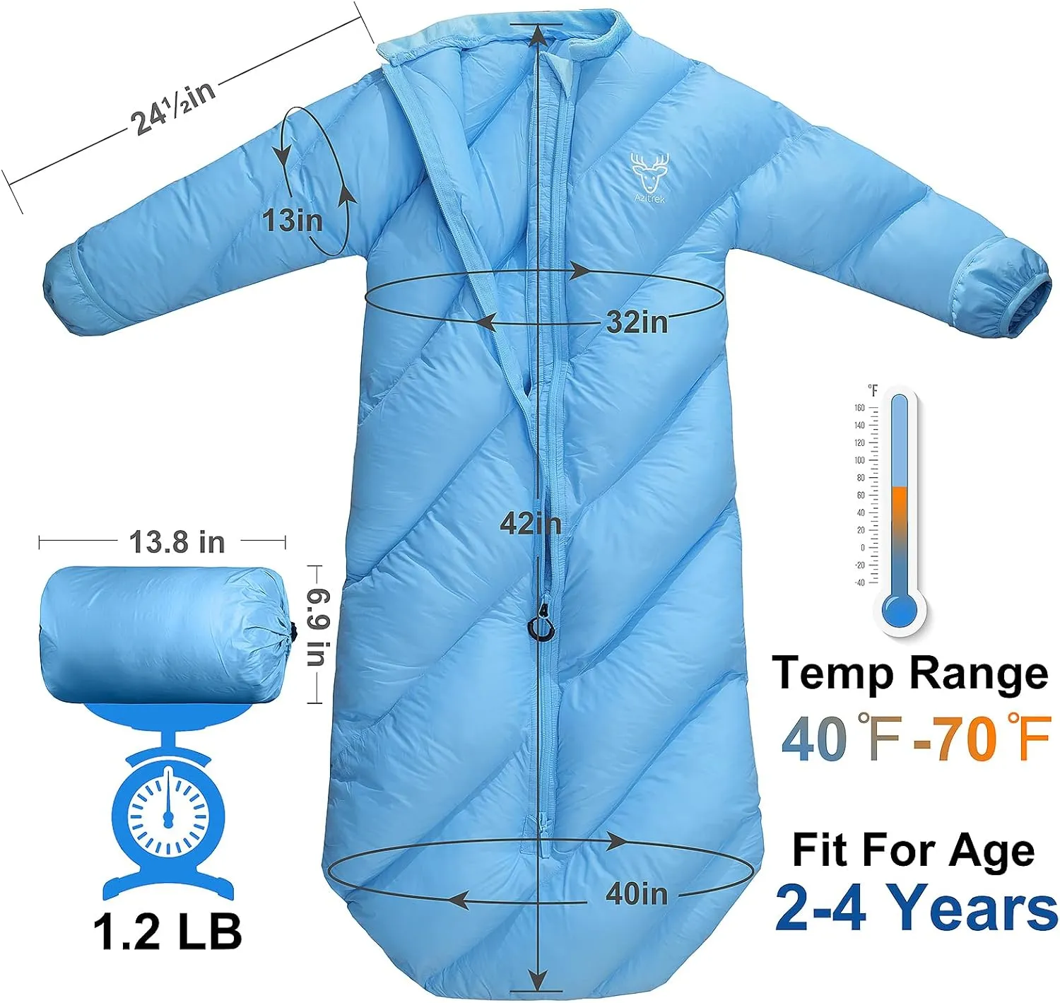 T40 Toddler Sleeping Bags Boys Girls | Ages 2-4 | Puffy Kids Sleeping Bag Camping Sleepovers |up to 46 in| Lightweight Compact Comfort for Indoor Outdoor Machine Washable
