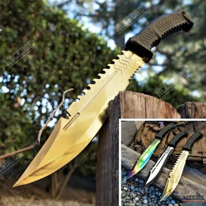 Tactical Knife Hunting Knife Survival Knife 17 Inch Fixed Blade Knife Razor Sharp Edge Camping Accessories Camping Gear Survival Kit Survival Gear Tactical Gear 77640 (Gold)