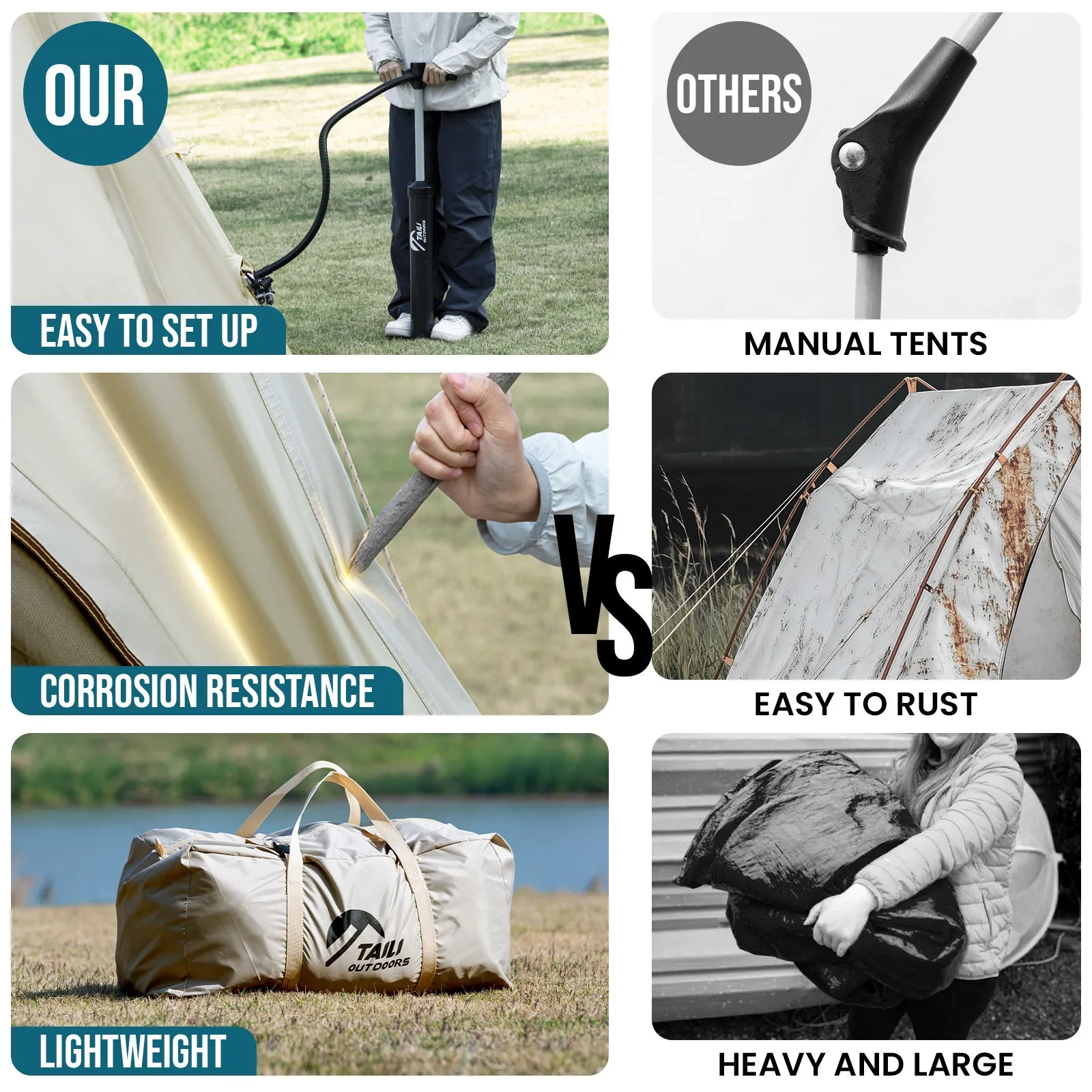 TAILI Inflatable Blow Up Tent for Camping with Hand Pump for 2/4/6/8 Person, Easy Setup Outdoor Inflatable Oxford Waterproof Air Tent House for Family Camping Adult