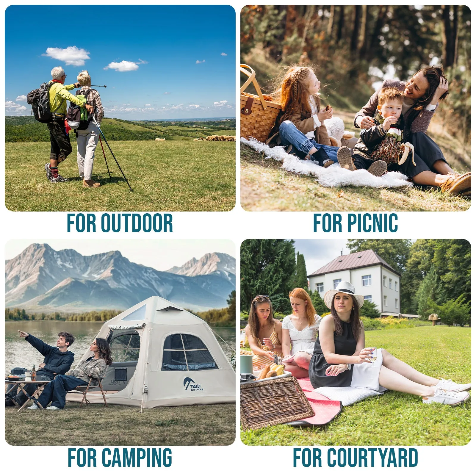 TAILI Inflatable Blow Up Tent for Camping with Hand Pump for 2/4/6/8 Person, Easy Setup Outdoor Inflatable Oxford Waterproof Air Tent House for Family Camping Adult