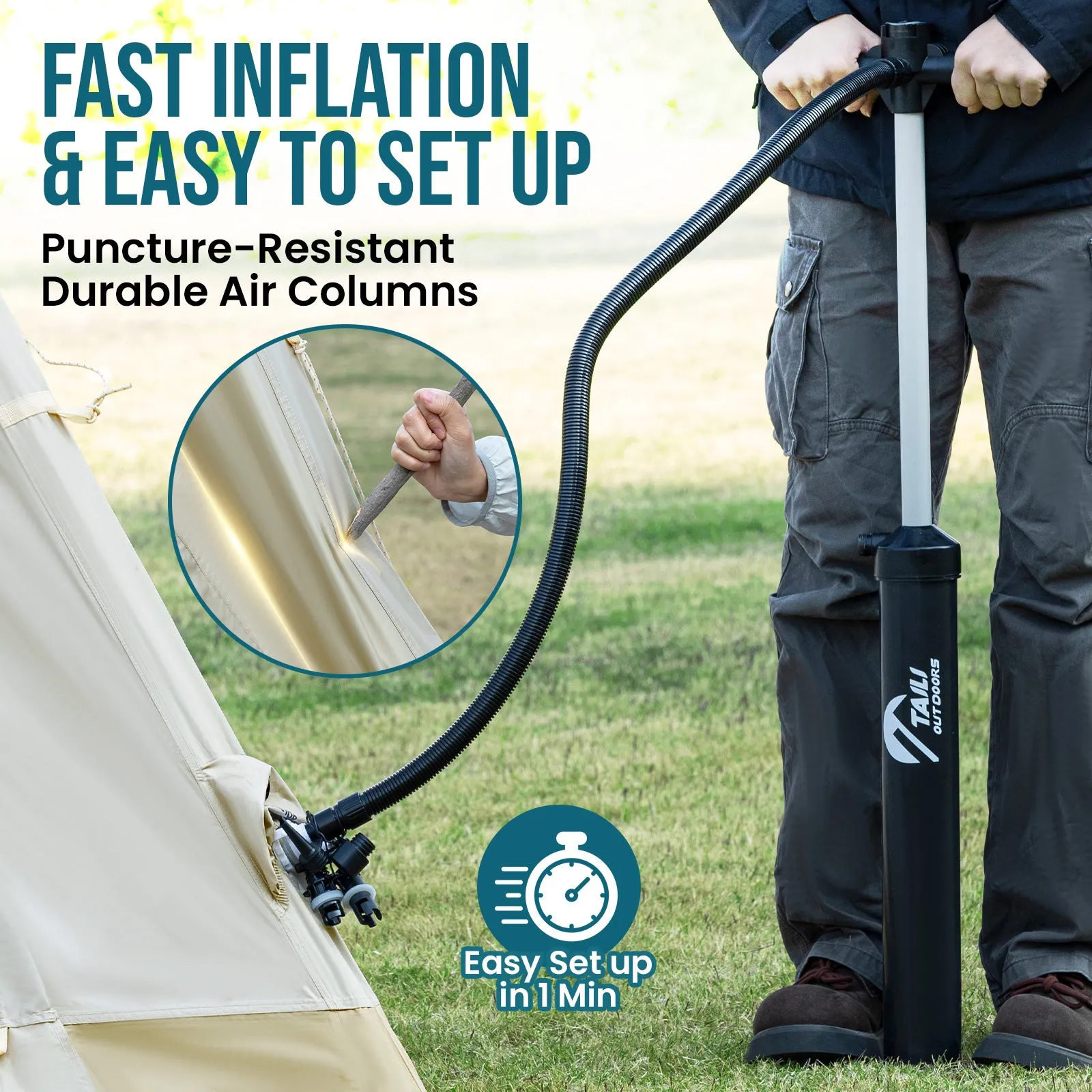 TAILI Inflatable Blow Up Tent for Camping with Hand Pump for 2/4/6/8 Person, Easy Setup Outdoor Inflatable Oxford Waterproof Air Tent House for Family Camping Adult