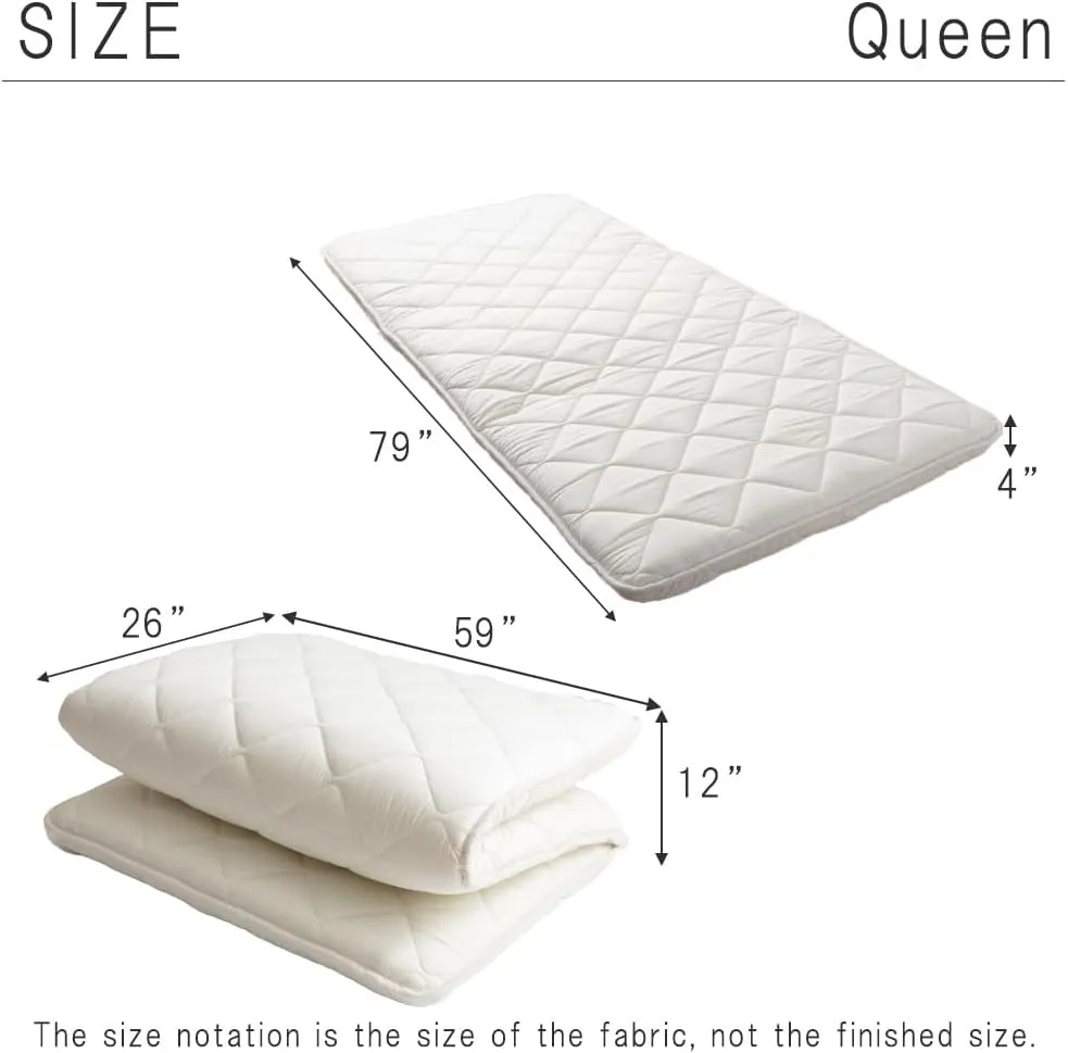 TANSU NO GEN Japanese Futon Mattress, Made in Japan, Queen, Extra Thickness 4", Filled with Hard Cotton, Sleeping Tatami Mattress for Floor, 22200048(92513)