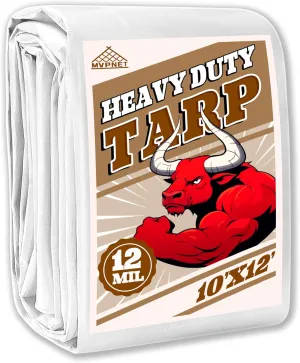 Tarp 10x12 ft Heavy Duty 12mil 100% Waterproof High Durability Multipurpose,Uv Resistant,White Tarp Suitable for Swimming Pools, Boats, Camping, Courtyards, Etc -by MVPNET