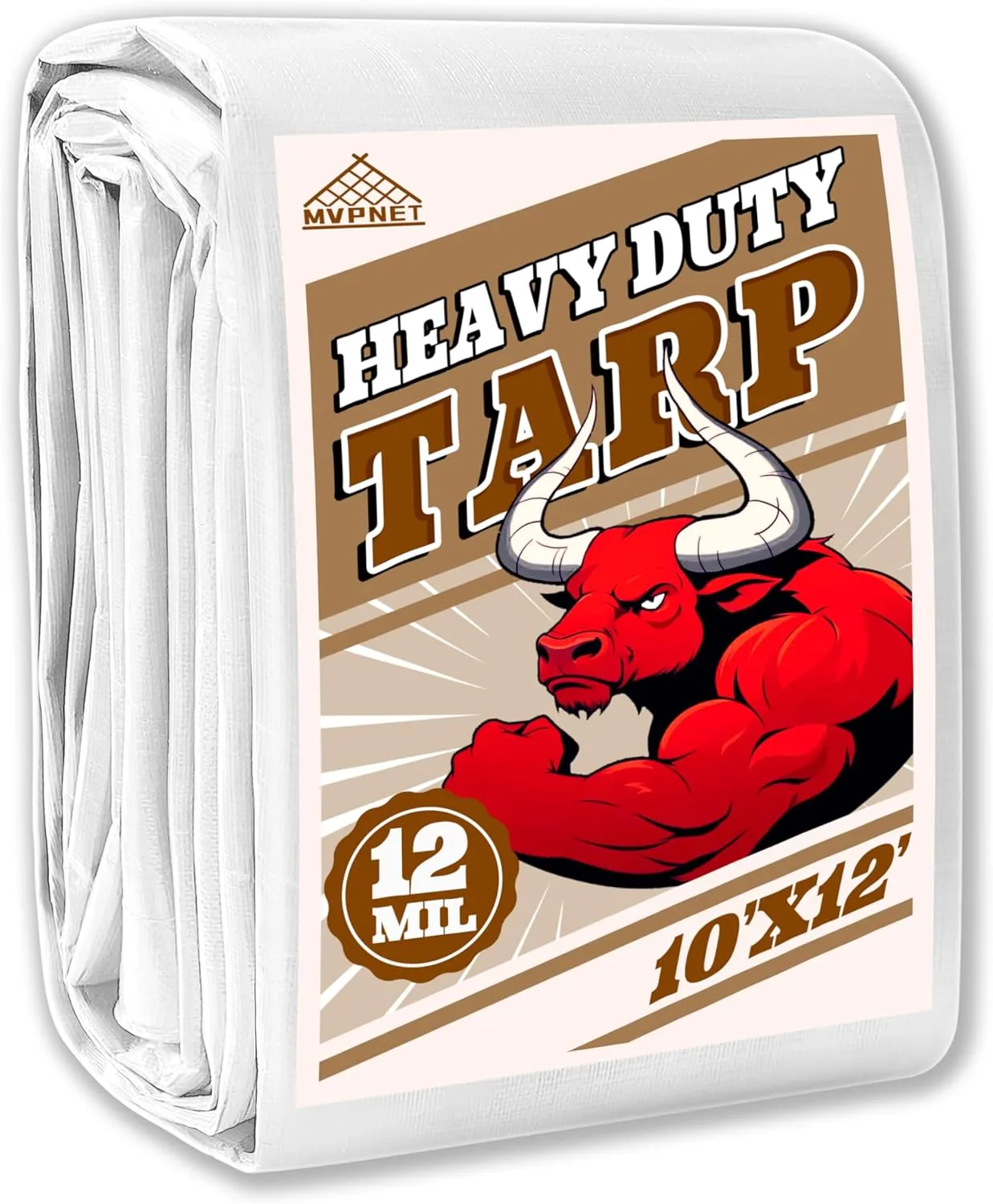 Tarp 10x12 ft Heavy Duty 12mil 100% Waterproof High Durability Multipurpose,Uv Resistant,White Tarp Suitable for Swimming Pools, Boats, Camping, Courtyards, Etc -by MVPNET
