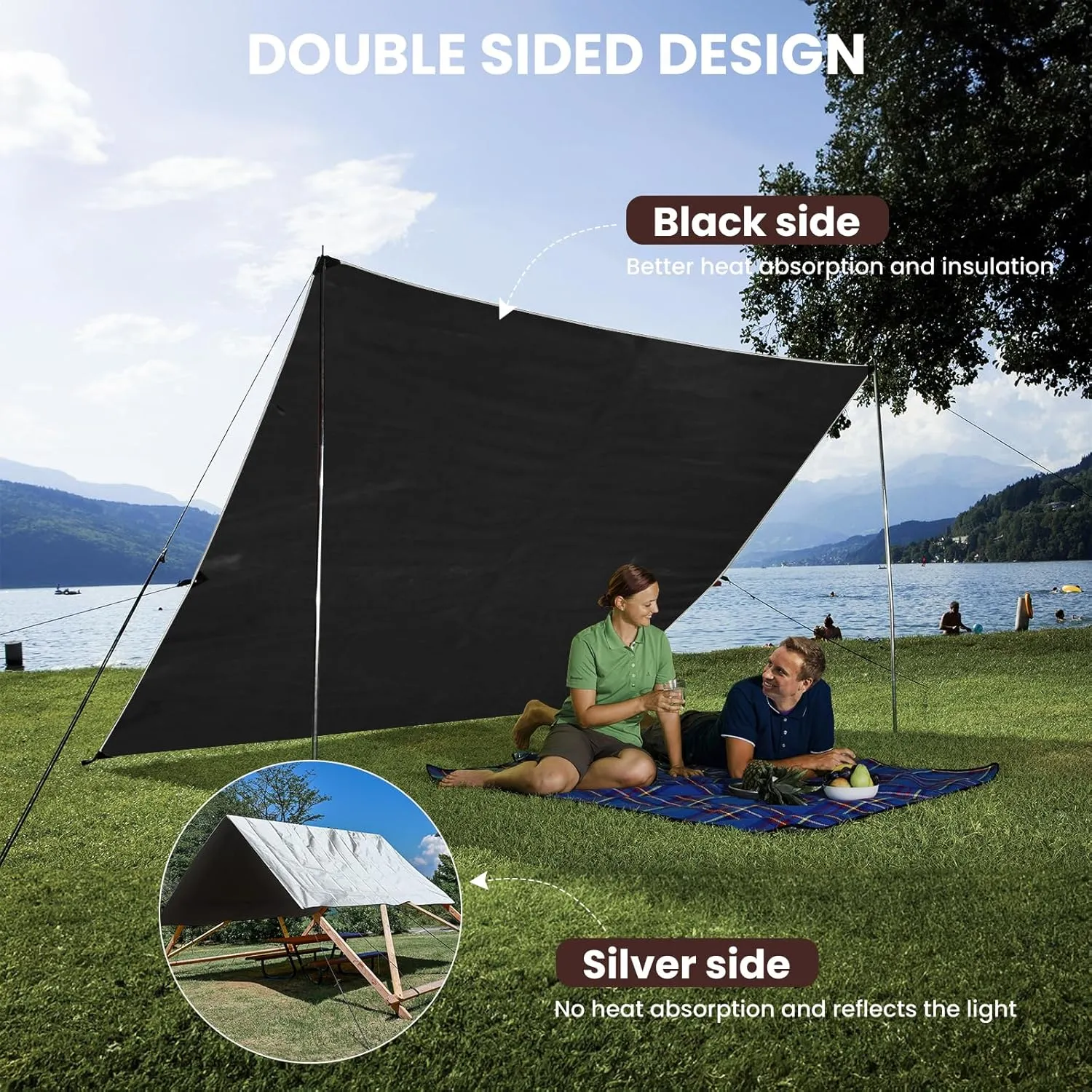 Tarp 10x20FT, Extra Thick 16Mil Heavy Duty Waterproof Tarps with Brass Grommets and Reinforced Edges, Tear & Fade Resistant, 100% UV Blocking Outdoor Tarp for Roof Camping Patio Pool Boat (Silver)