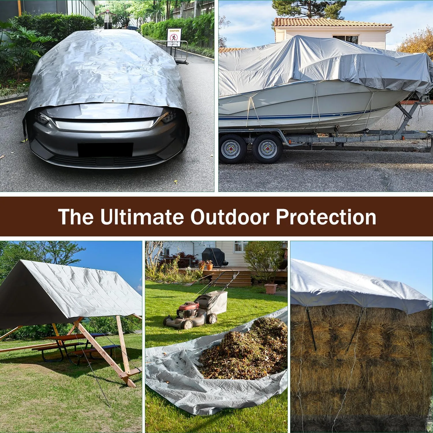 Tarp 10x20FT, Extra Thick 16Mil Heavy Duty Waterproof Tarps with Brass Grommets and Reinforced Edges, Tear & Fade Resistant, 100% UV Blocking Outdoor Tarp for Roof Camping Patio Pool Boat (Silver)