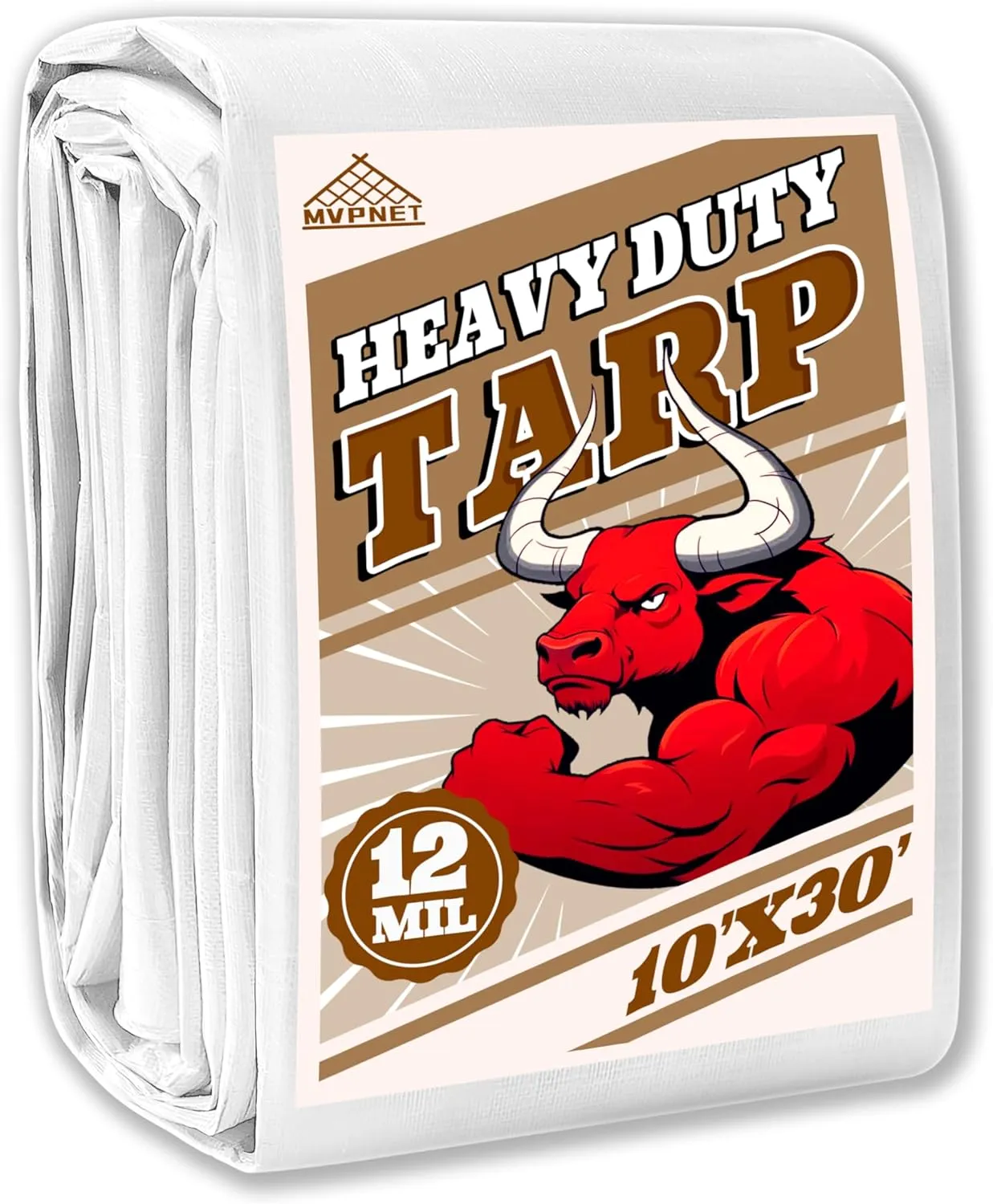 Tarp 10x30 ft Heavy Duty 12mil 100% Waterproof High Durability Multipurpose,Uv Resistant,White Tarp Suitable for Swimming Pools, Boats, Camping, Courtyards, Etc -by MVPNET