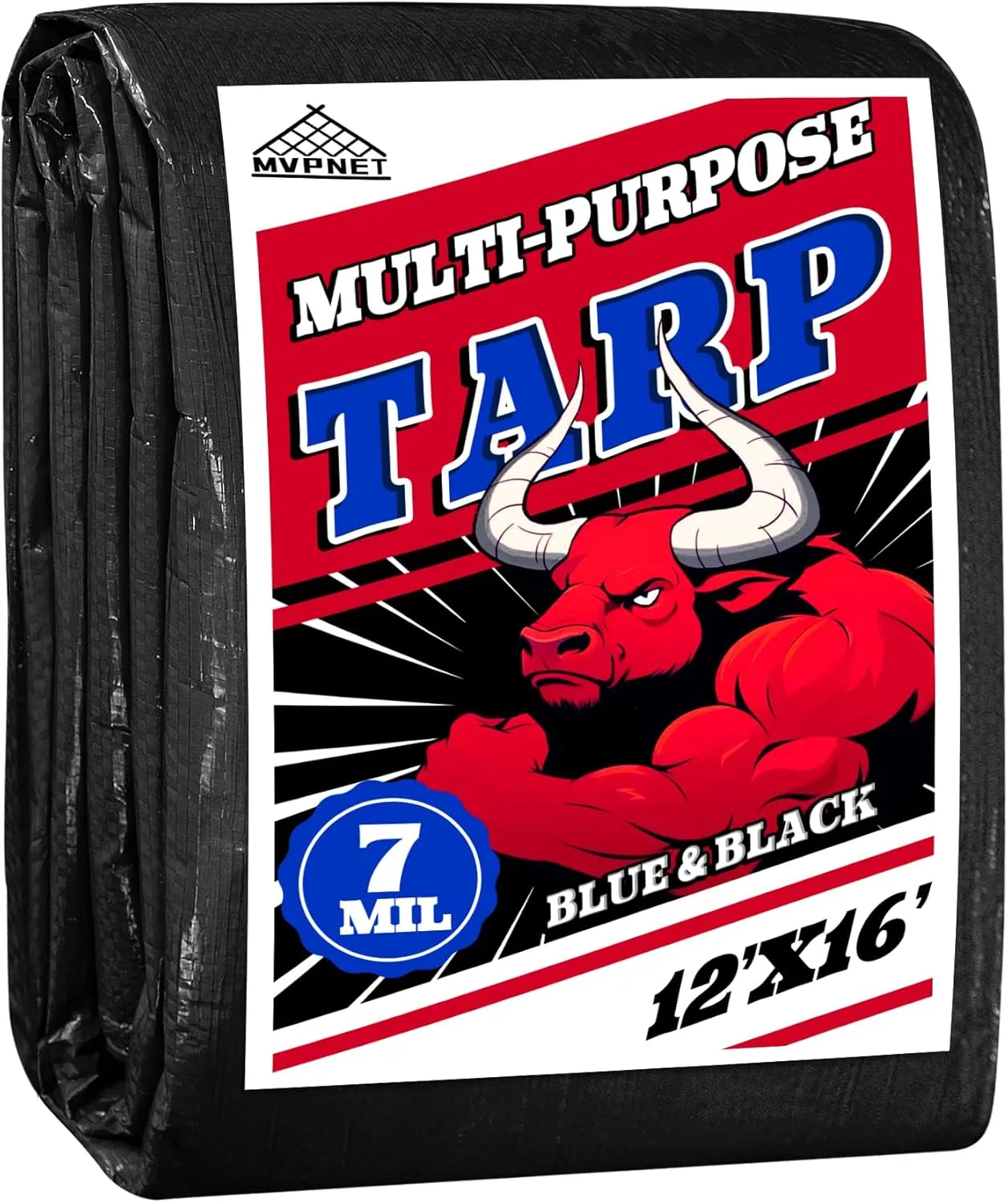 Tarp 12x16 Waterproof 7mil Blue/Black Multipurpose Tarps Uv Resistant Outdoor Tarp for Camping, Rooftops, Yards, Pools, Vehicles, Boats by-MVPNET