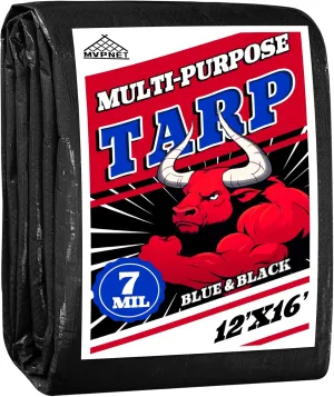 Tarp 12x16 Waterproof 7mil Blue/Black Multipurpose Tarps Uv Resistant Outdoor Tarp for Camping, Rooftops, Yards, Pools, Vehicles, Boats by-MVPNET