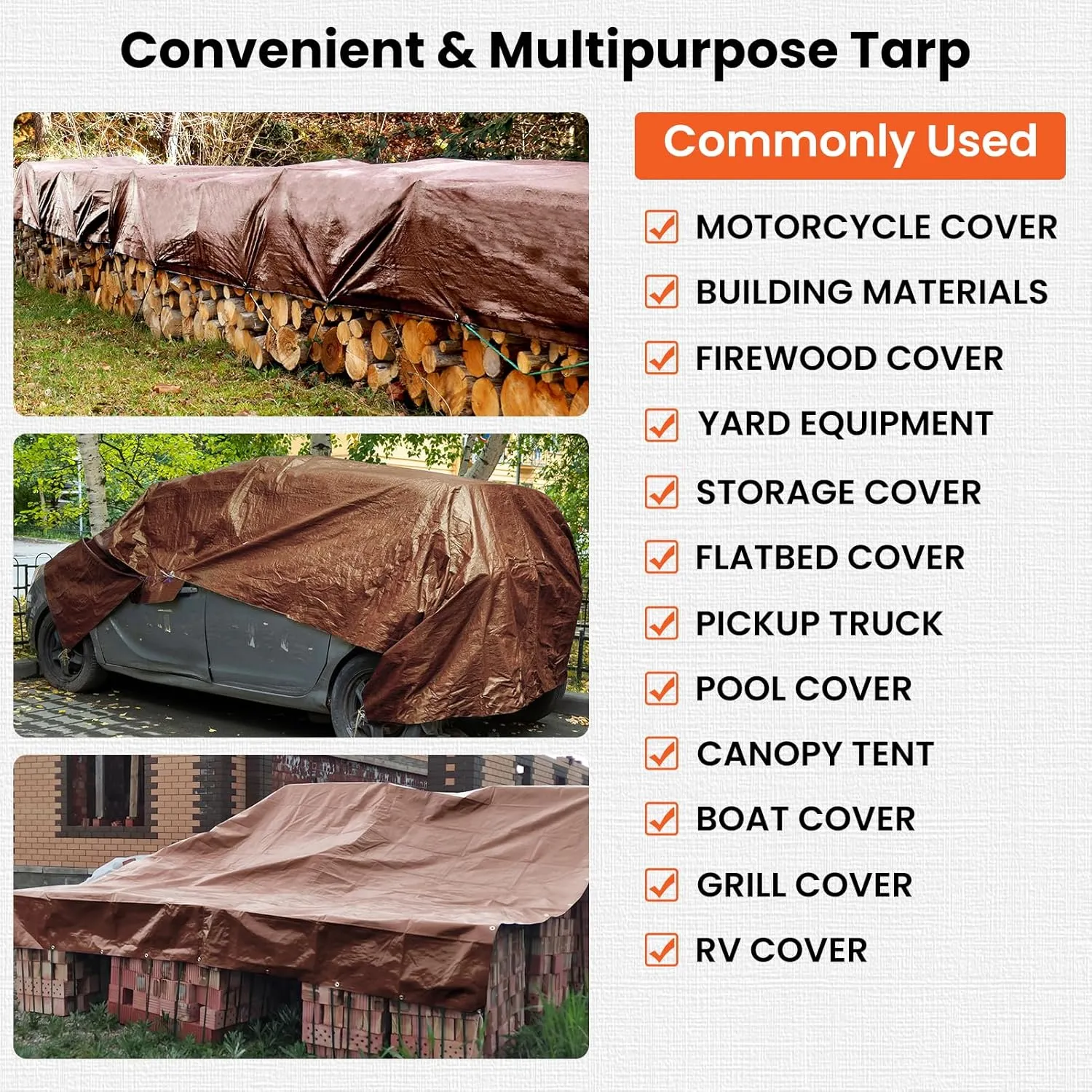 Tarp 12x16FT, 16 Mil Heavy Duty Large Tarps, Waterproof Tarp with Brass Grommets and Reinforced Edges, UV Resistant, Tear&Fade Resistant Poly Tarp for Outdoor Camping Pool Car Tent