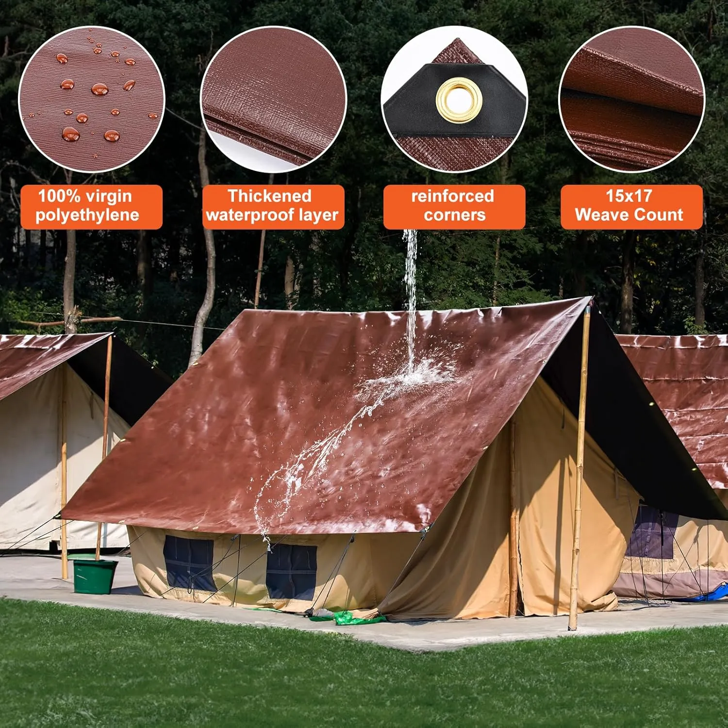 Tarp 12x16FT, 16 Mil Heavy Duty Large Tarps, Waterproof Tarp with Brass Grommets and Reinforced Edges, UV Resistant, Tear&Fade Resistant Poly Tarp for Outdoor Camping Pool Car Tent