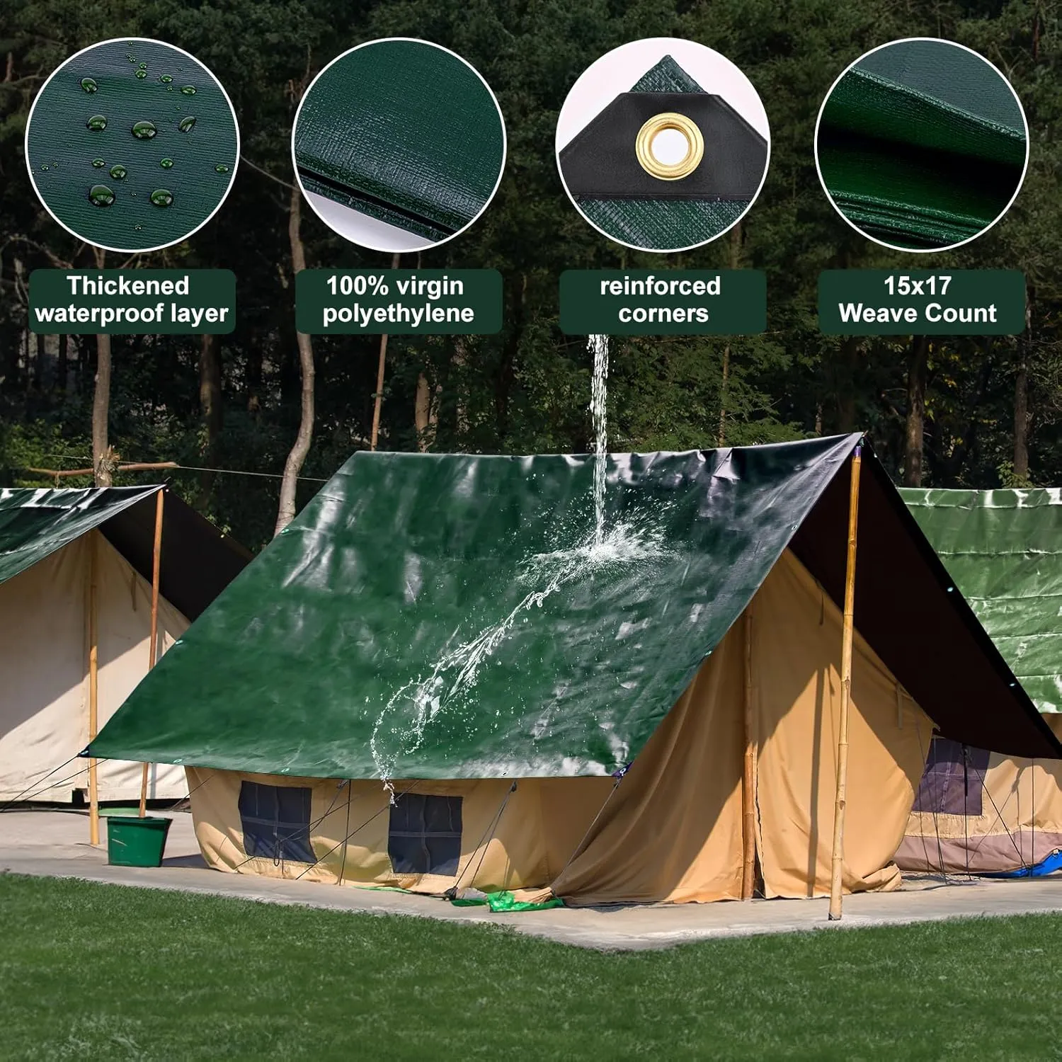Tarp 16x20 Feet 16 Mil Heavy Duty Waterproof Tarp, Large Multipurpose Cover with Brass Grommets and Reinforced Edges, UV Resistant Thick Poly Tarps for Outdoor Camping Tent Pool Car, Green