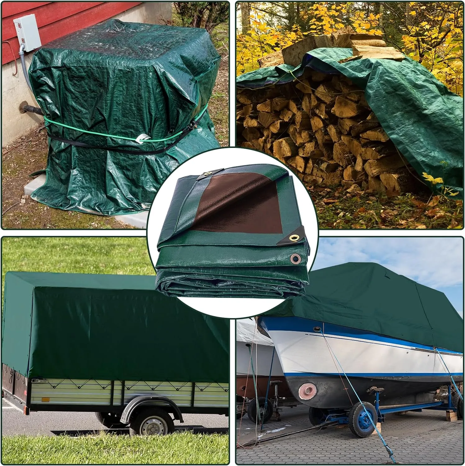 Tarp 16x20 Feet 16 Mil Heavy Duty Waterproof Tarp, Large Multipurpose Cover with Brass Grommets and Reinforced Edges, UV Resistant Thick Poly Tarps for Outdoor Camping Tent Pool Car, Green