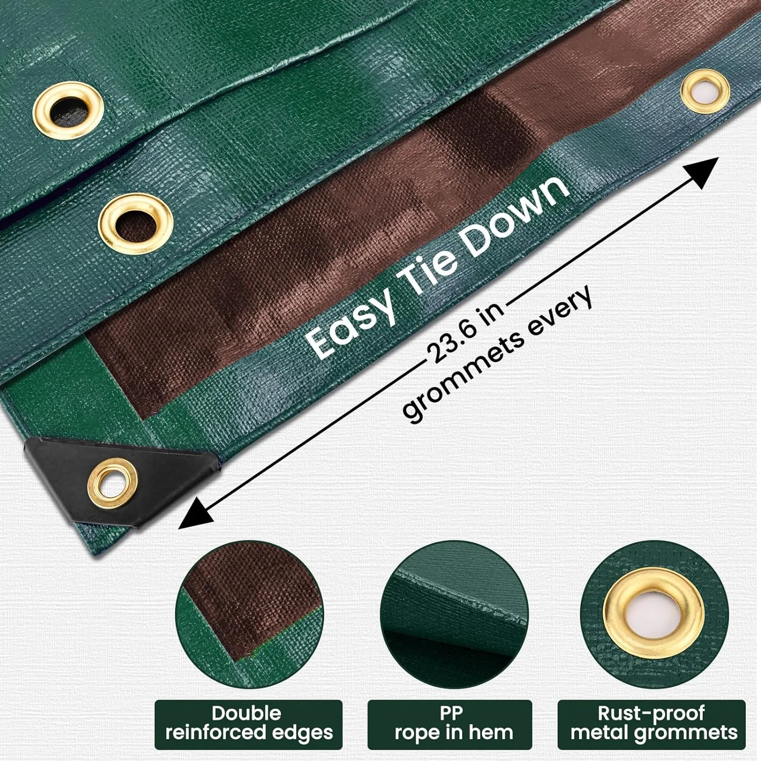 Tarp 16x20 Feet 16 Mil Heavy Duty Waterproof Tarp, Large Multipurpose Cover with Brass Grommets and Reinforced Edges, UV Resistant Thick Poly Tarps for Outdoor Camping Tent Pool Car, Green