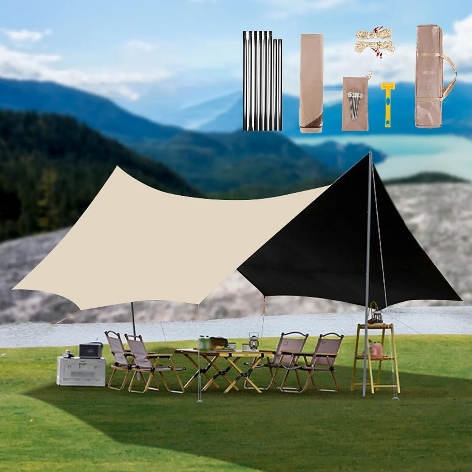 Tarp 18x14ft (2024 Update) Sun Shelter Rainfly (Color : Olive Green, Size : 177x173x102inch)