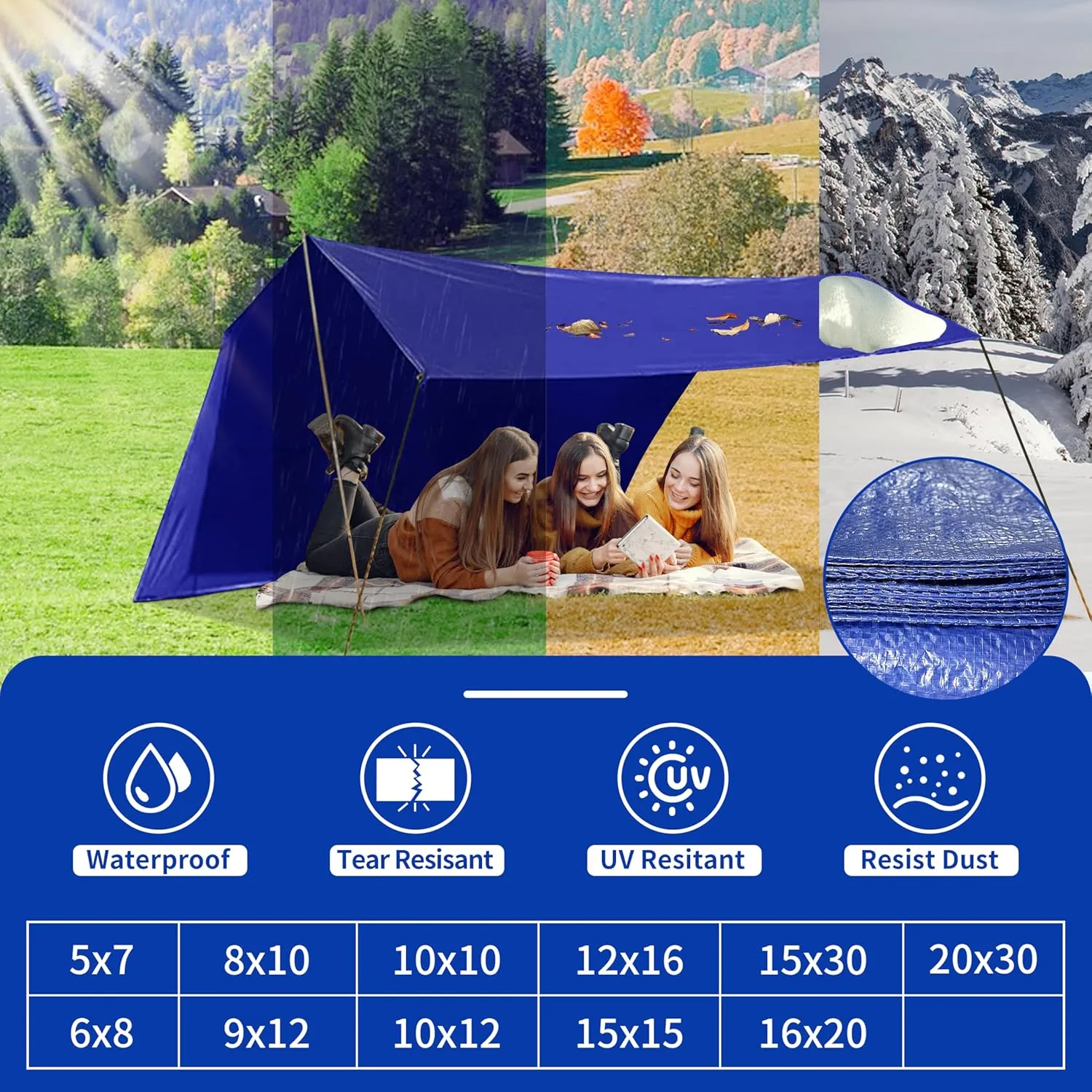 Tarp 20x30 ft 100% Waterproof Uv Resistant High Durability Multipurpose 5mil Blue Tarp for Covering Courtyards, Cars, Camping, Gardens, Pet Nests -by MVPNET