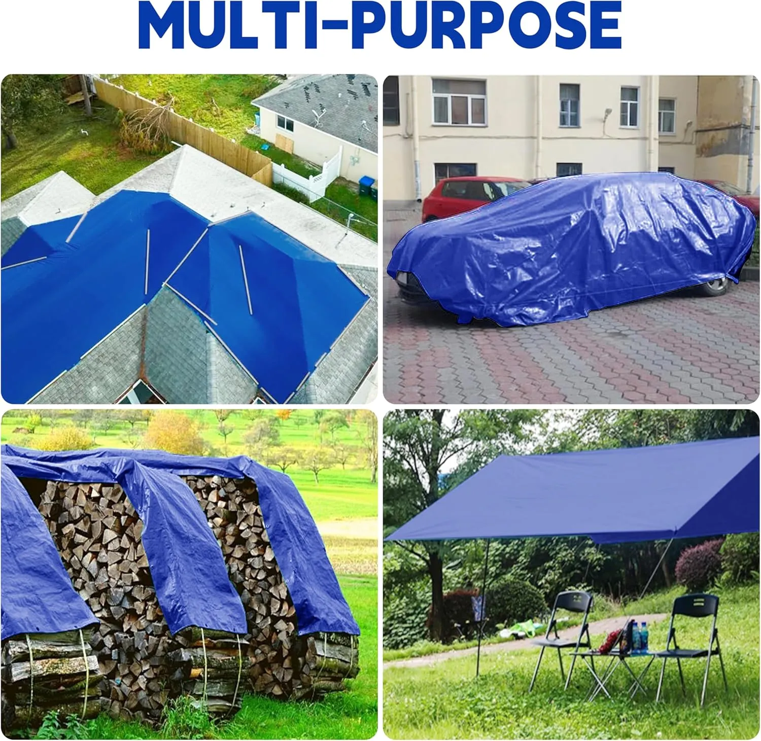 Tarp 20x30 ft 100% Waterproof Uv Resistant High Durability Multipurpose 5mil Blue Tarp for Covering Courtyards, Cars, Camping, Gardens, Pet Nests -by MVPNET