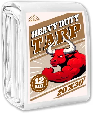 Tarp 20x30 ft Heavy Duty 12mil 100% Waterproof High Durability Multipurpose,Uv Resistant,White Tarp Suitable for Swimming Pools, Boats, Camping, Courtyards, Etc -by MVPNET