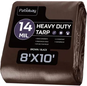 Tarp 8x10FT, 14 Mil Large Tarps Heavy Duty Waterproof with Grommets Every 23.6", 420D Thick Plastic Tarp, UV Resistant Tear&Fade Resistant, Reinforced Edges for Outdoor Pool Camp Tent
