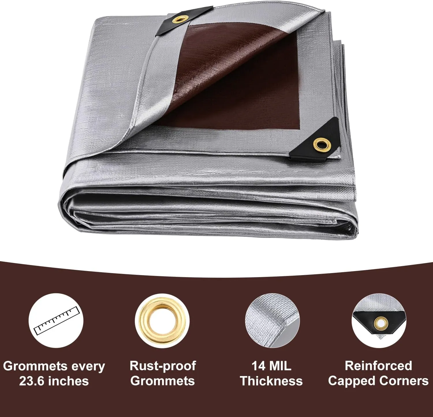Tarp Waterproof 10x12Ft, Heavy Duty Tarp Cover Extra Thick 14 Mil Tear and UV Resistant, Outdoor Tarps with Grommets and Reinforced Edges for Roof, Camping, Patio, Pool, Boat