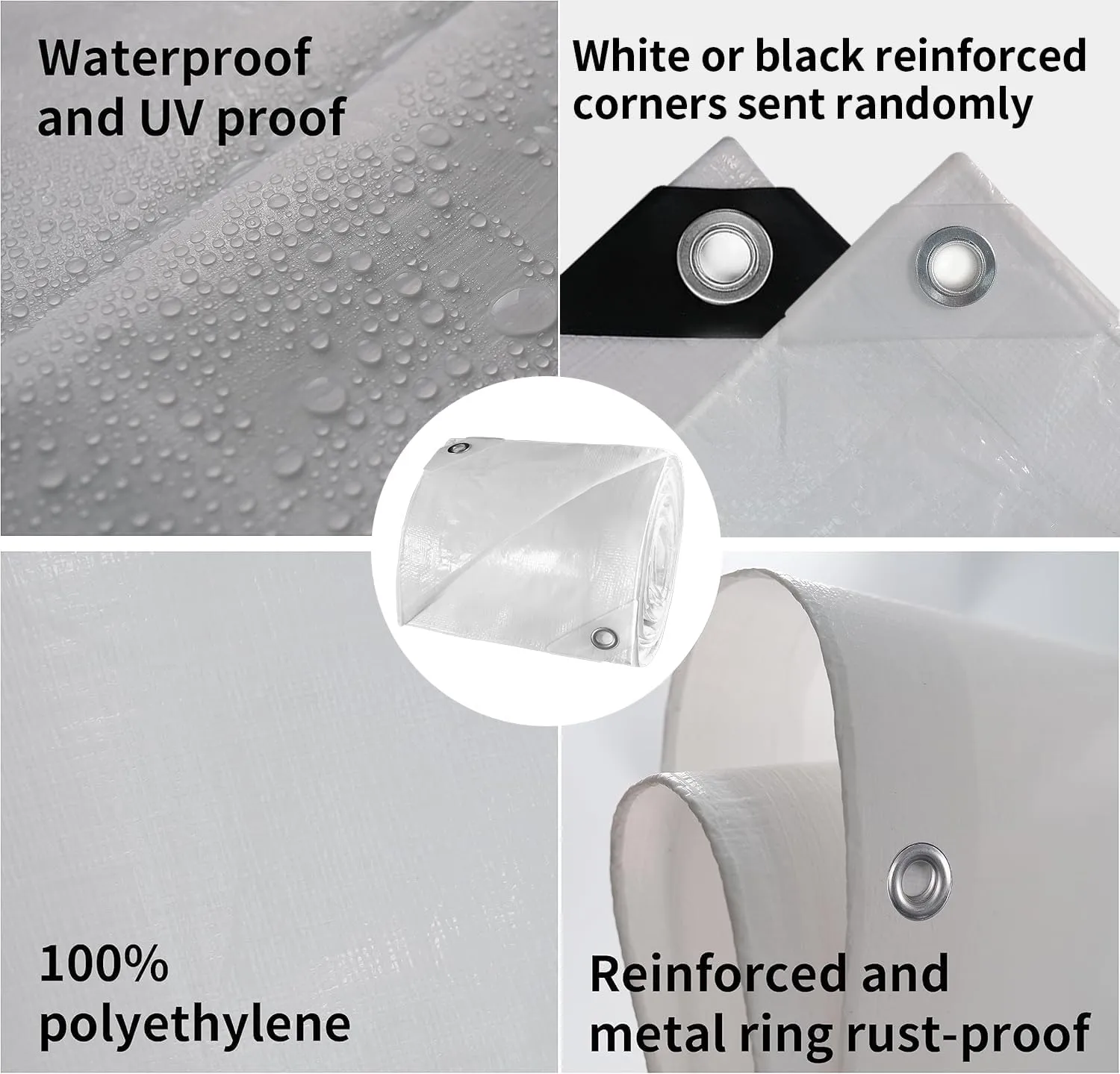 TARPAL 12'x12' White Tarp Waterproof 7.5 mil Medium Duty All Purpose Poly Tarps Cover Waterproof,Snow Proof UV Protection,Rip and Tear Proof,Poly Tarpaulin