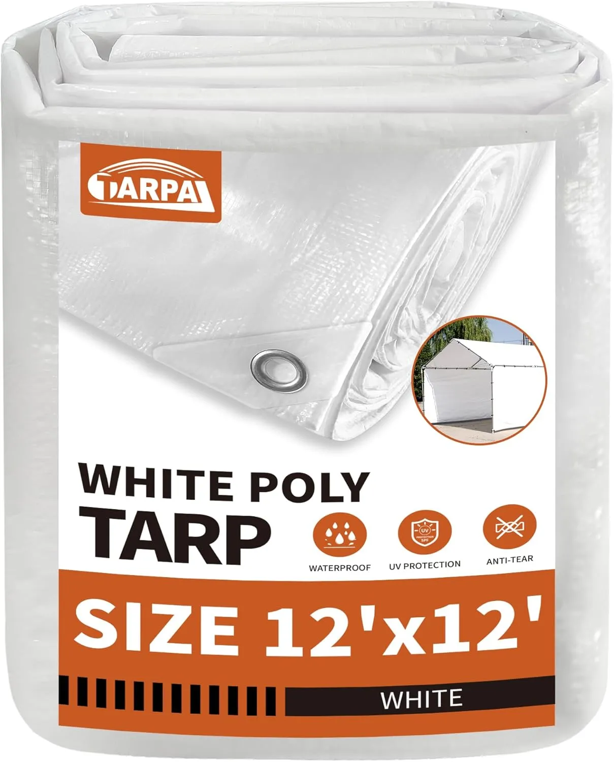 TARPAL 12'x12' White Tarp Waterproof 7.5 mil Medium Duty All Purpose Poly Tarps Cover Waterproof,Snow Proof UV Protection,Rip and Tear Proof,Poly Tarpaulin