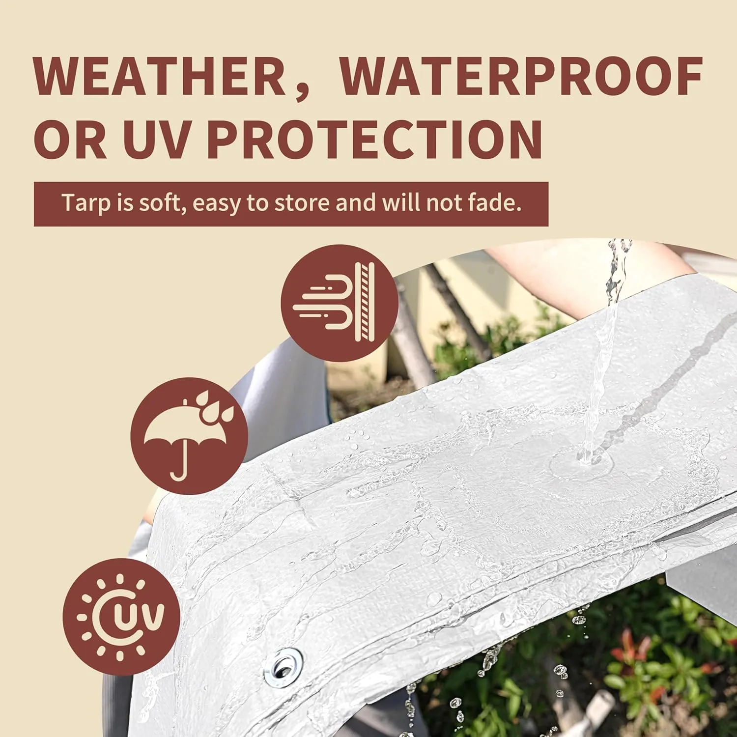 TARPAL 12'x12' White Tarp Waterproof 7.5 mil Medium Duty All Purpose Poly Tarps Cover Waterproof,Snow Proof UV Protection,Rip and Tear Proof,Poly Tarpaulin