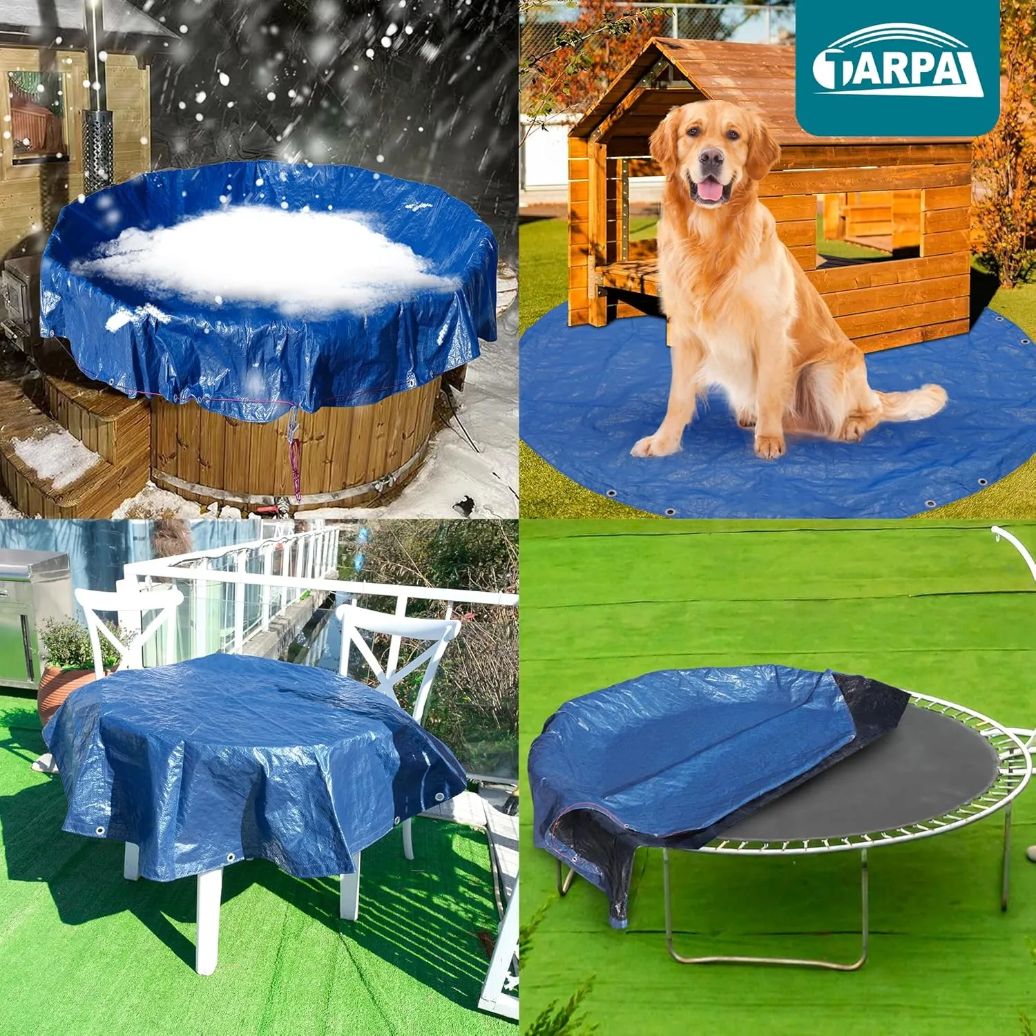 TARPAL 26ft Round tarp Waterproof 8mil Poly Tarps Pool Cover Multifunctional Tarpaulin Pool Covers for Above Ground Pools Dust and UV Resistance .（Blue/Black）