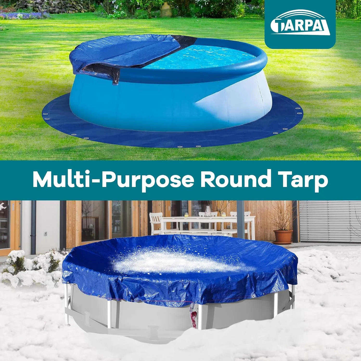 TARPAL 26ft Round tarp Waterproof 8mil Poly Tarps Pool Cover Multifunctional Tarpaulin Pool Covers for Above Ground Pools Dust and UV Resistance .（Blue/Black）