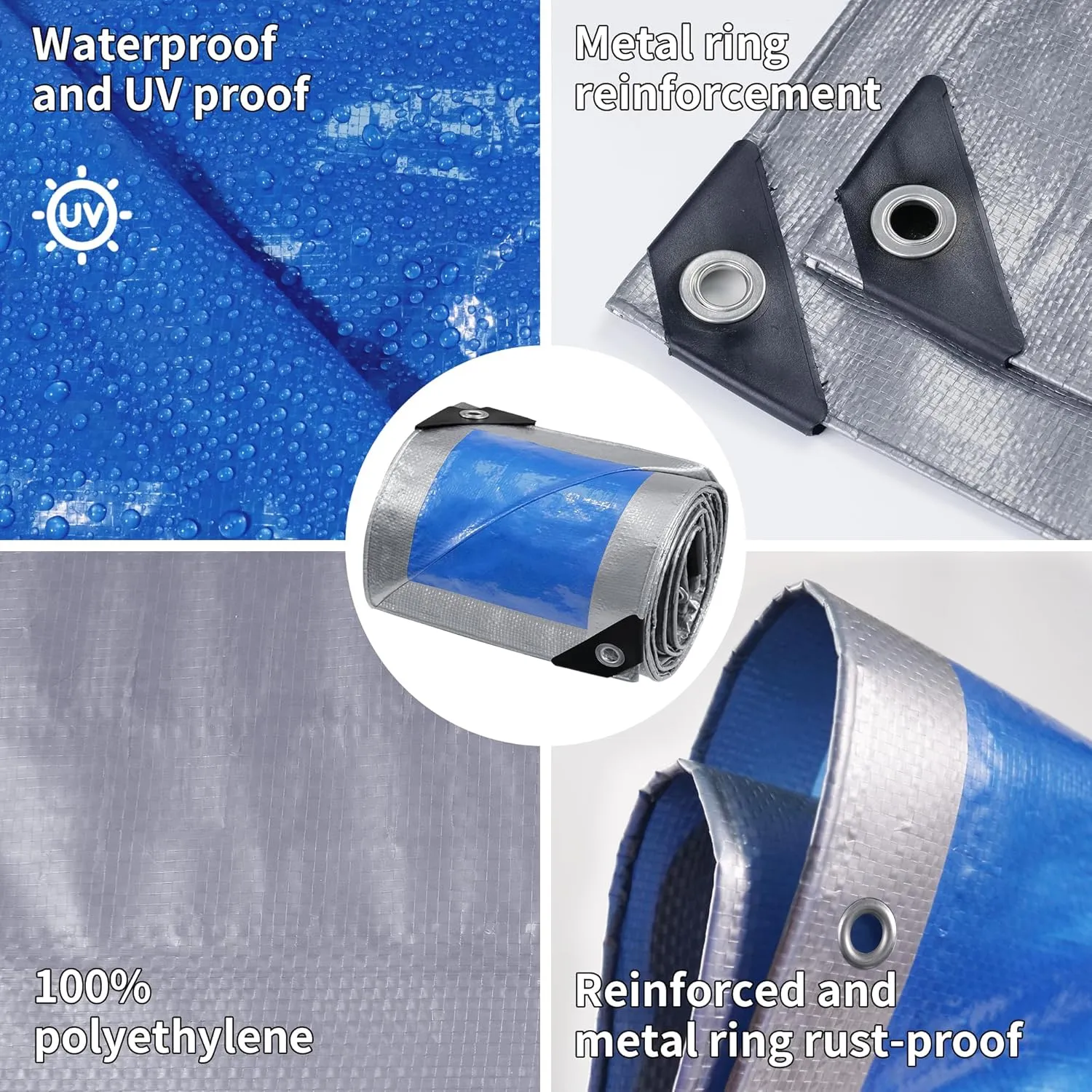 TARPAL Tarp 8x10 Feet Tarp Waterproof Small tarp 7.5mil Waterproof tarps for Outdoors,UV Protection,Rip and Tear Proof,Poly Tarpaulin(Silver/Blue)