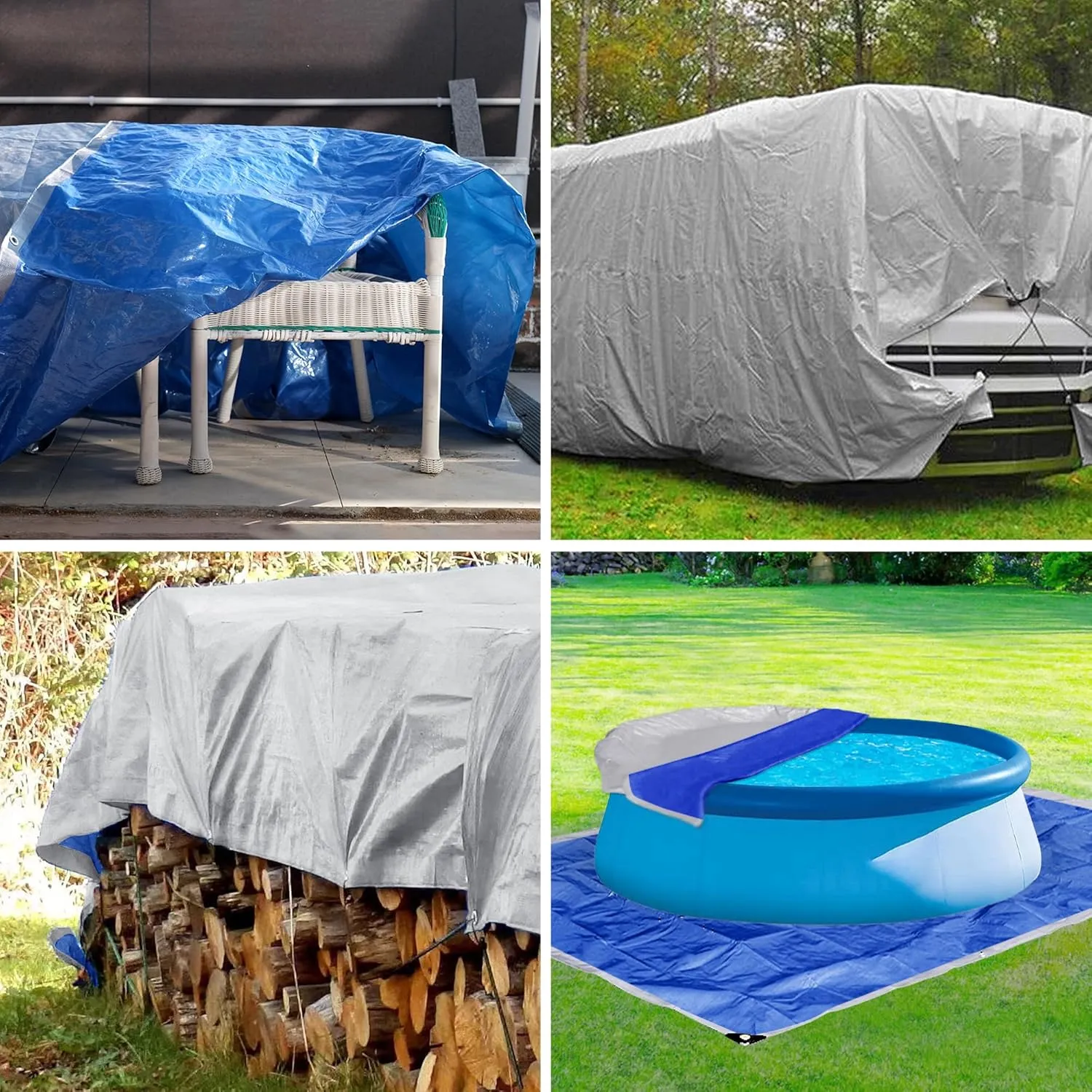 TARPAL Tarp 8x10 Feet Tarp Waterproof Small tarp 7.5mil Waterproof tarps for Outdoors,UV Protection,Rip and Tear Proof,Poly Tarpaulin(Silver/Blue)