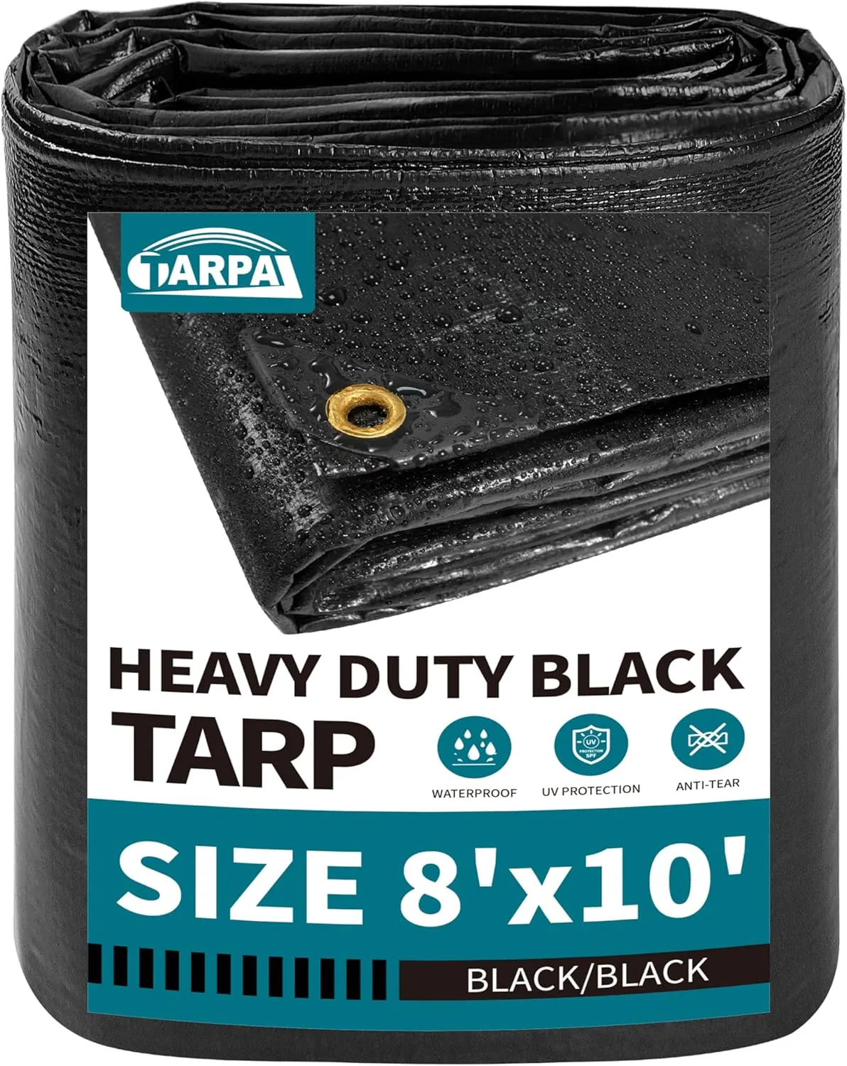 TARPAL Waterproof tarp 8x10 Black Heavy Duty tarp 14mil polyethylene tarps Multifunctional Tarpaulin，Snow or UV Protection,Suitable for Outdoor Furniture, awnings,Roofs,Tents tarp Cover