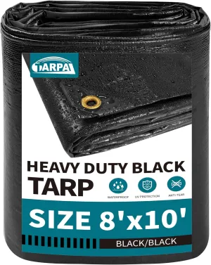 TARPAL Waterproof tarp 8x10 Black Heavy Duty tarp 14mil polyethylene tarps Multifunctional Tarpaulin，Snow or UV Protection,Suitable for Outdoor Furniture, awnings,Roofs,Tents tarp Cover