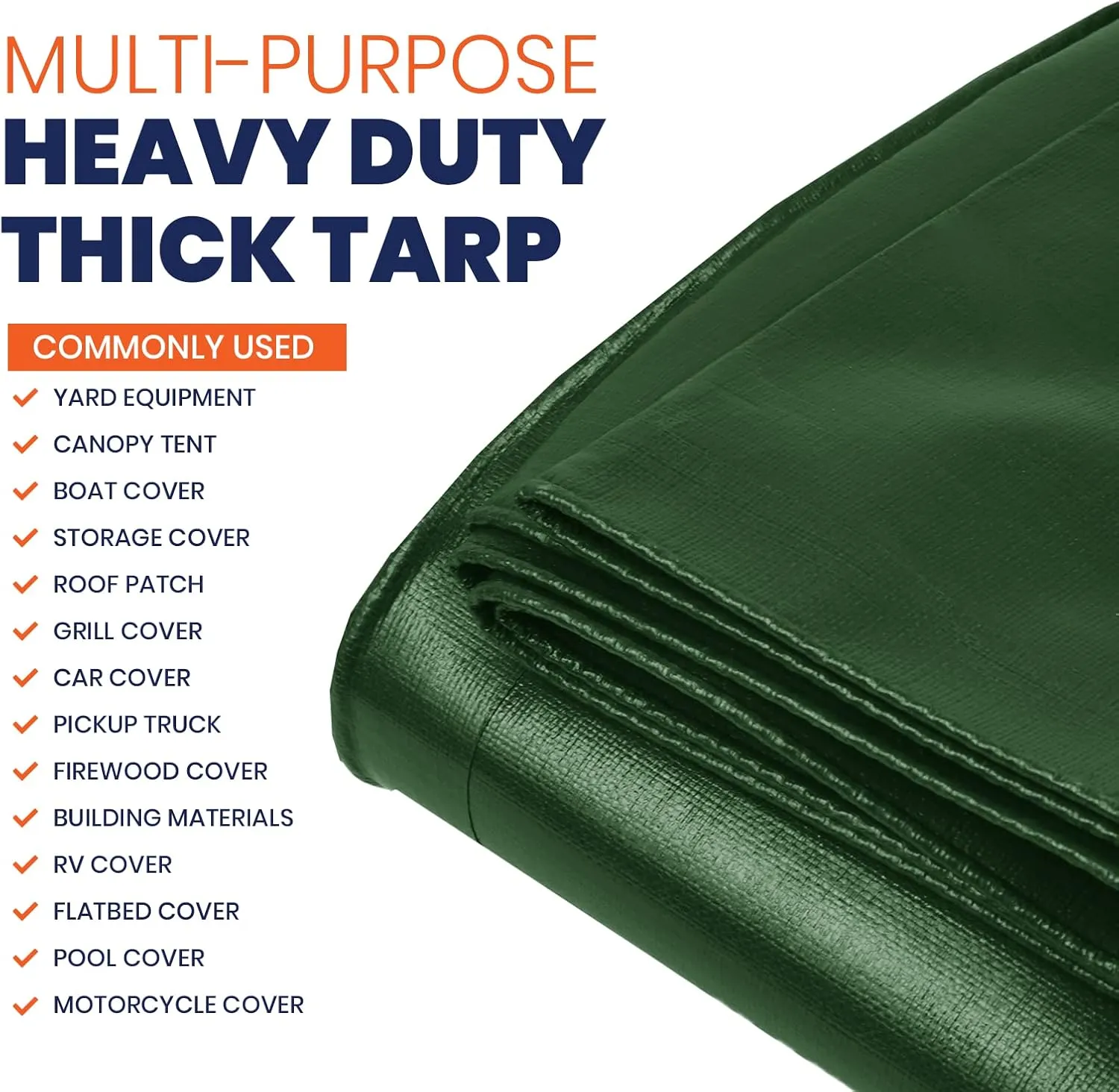 Tarpco Safety Extra Heavy Duty 14 Mil Tarp Cover, Waterproof, UV Resistant, Rip and Tear Proof, Poly Tarpaulin with Reinforced Edges for Roof, Camping, Patio, Pool, Boat (Green/Black 8′ X 10′)