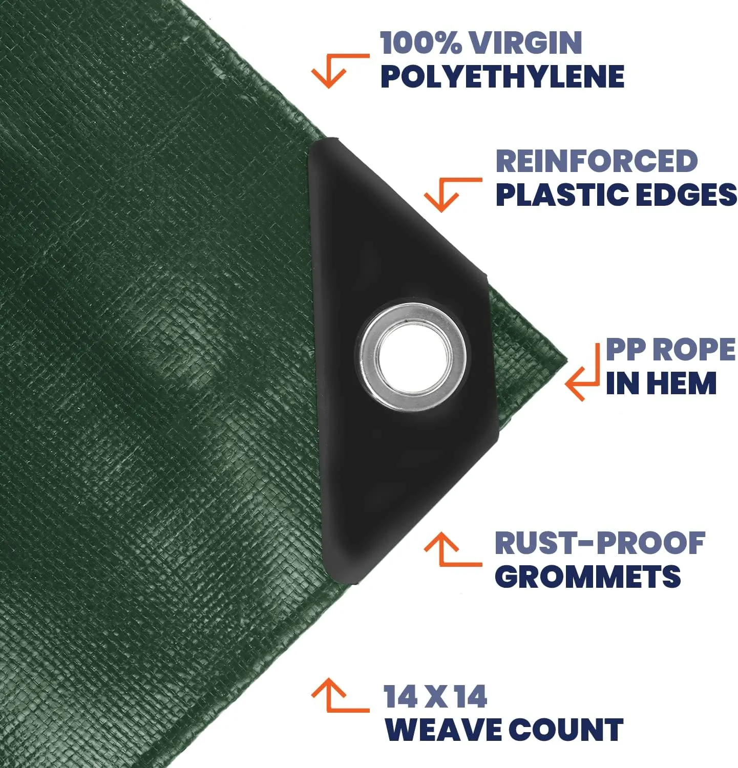 Tarpco Safety Extra Heavy Duty 14 Mil Tarp Cover, Waterproof, UV Resistant, Rip and Tear Proof, Poly Tarpaulin with Reinforced Edges for Roof, Camping, Patio, Pool, Boat (Green/Black 8′ X 10′)