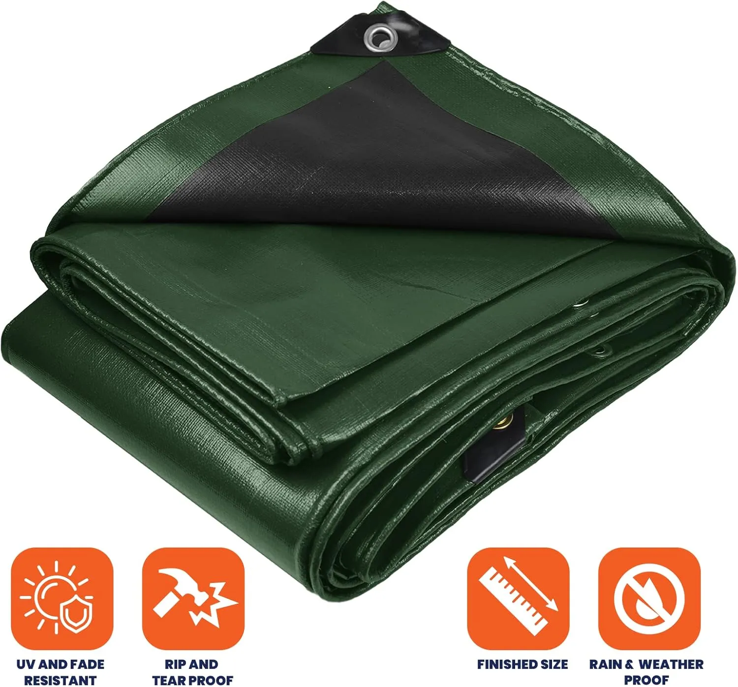 Tarpco Safety Extra Heavy Duty 14 Mil Tarp Cover, Waterproof, UV Resistant, Rip and Tear Proof, Poly Tarpaulin with Reinforced Edges for Roof, Camping, Patio, Pool, Boat (Green/Black 8′ X 10′)