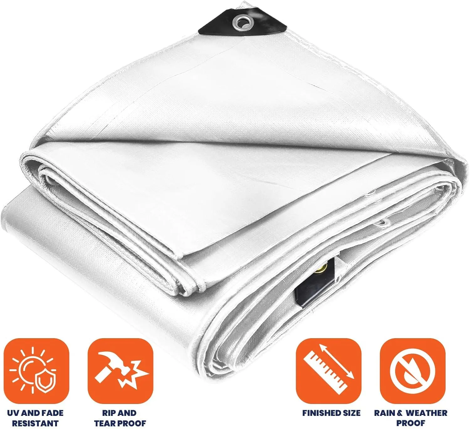 Tarpco Safety Extra Heavy Duty 14 Mil Tarp Cover, Waterproof, UV Resistant, Rip and Tear Proof, Poly Tarpaulin with Reinforced Edges for Roof, Camping, Patio, Pool, Boat (White 24′ X 30′)