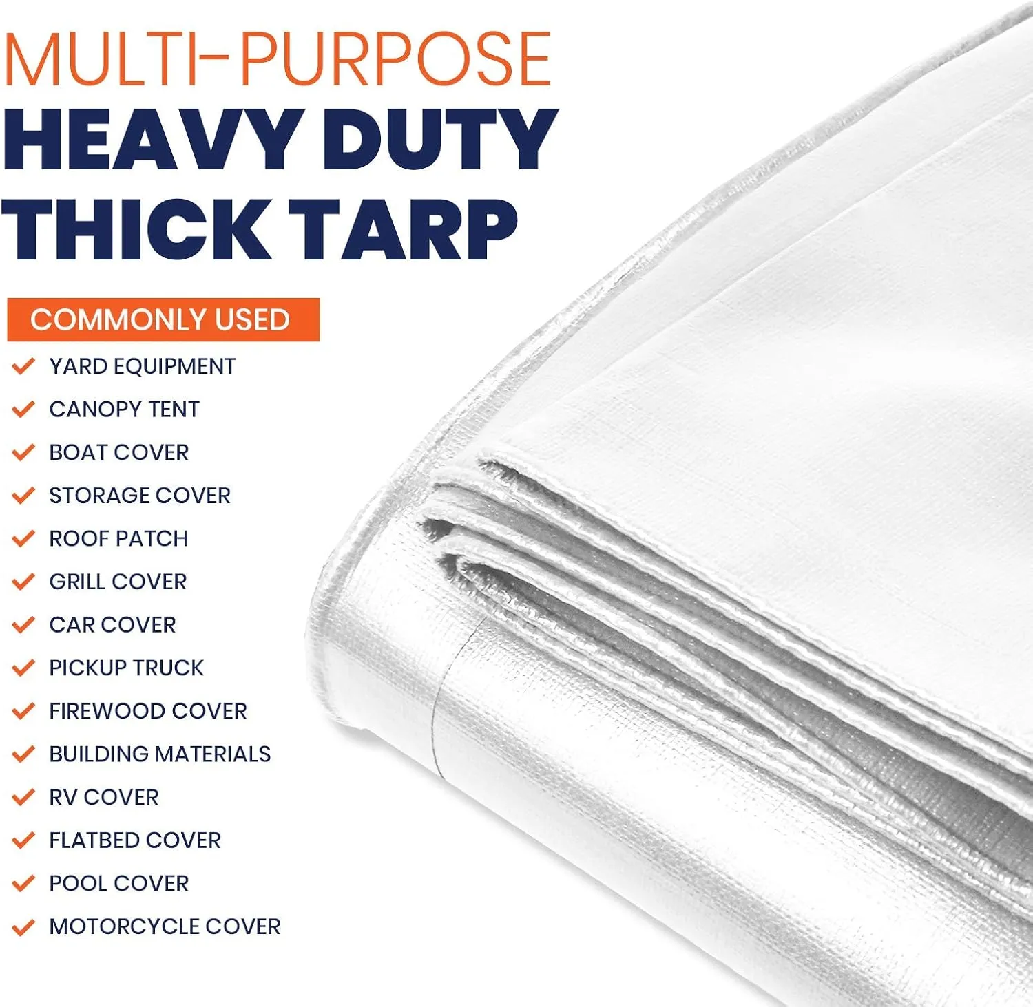 Tarpco Safety Extra Heavy Duty 14 Mil Tarp Cover, Waterproof, UV Resistant, Rip and Tear Proof, Poly Tarpaulin with Reinforced Edges for Roof, Camping, Patio, Pool, Boat (White 24′ X 30′)
