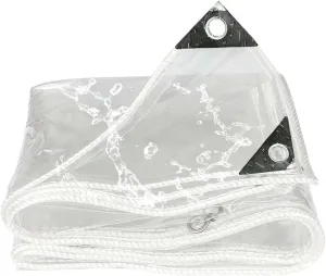 Tarps Clear Waterproof 3.3x26.2ft, Transparent Tarp Heavy Duty with Eyelets 350g/m², Transparent PVC Thick Tarpaulin, for Outdoor/Camping/Garden