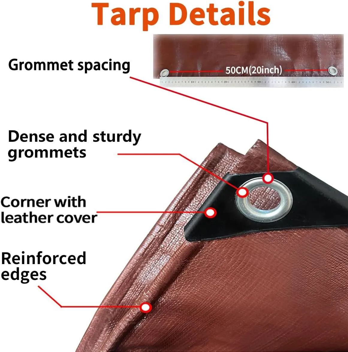 Tarps Heavy Duty Waterproof 10x12ft, 16Mil Poly Tarps with Grommets, UV Resistant, Brown Multipurpose Tarpaulin with Reinforced Edges, Camping, Outdoor Coverings