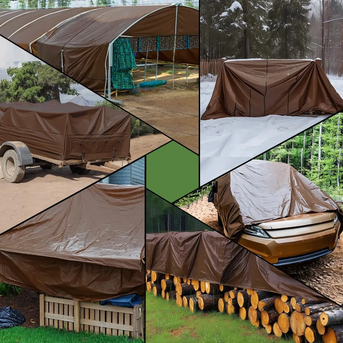 Tarps Heavy Duty Waterproof 10x12ft, 16Mil Poly Tarps with Grommets, UV Resistant, Brown Multipurpose Tarpaulin with Reinforced Edges, Camping, Outdoor Coverings