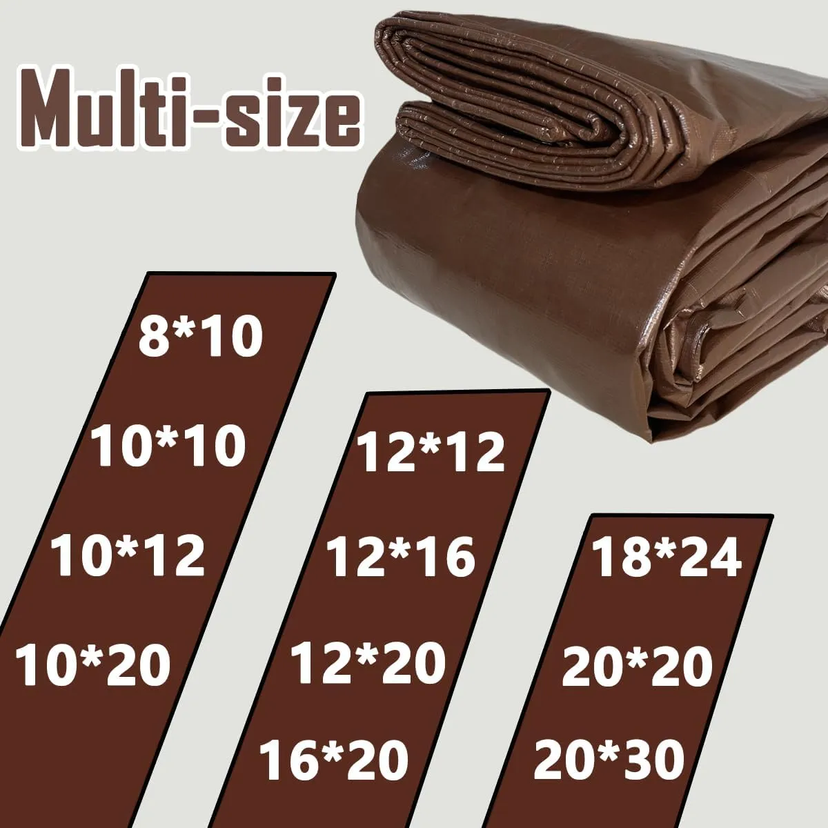 Tarps Heavy Duty Waterproof 10x12ft, 16Mil Poly Tarps with Grommets, UV Resistant, Brown Multipurpose Tarpaulin with Reinforced Edges, Camping, Outdoor Coverings